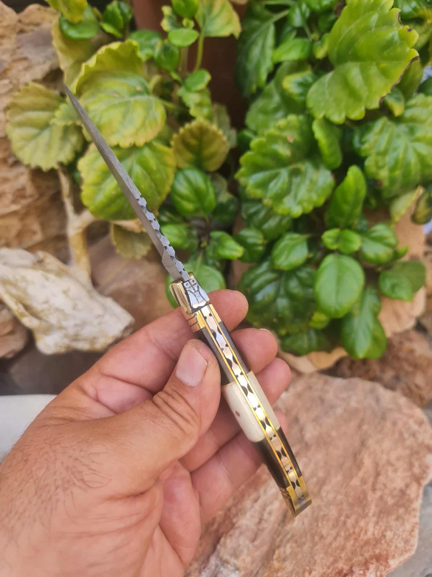 Handmade 22cm Laguiole Classique with Damascus Steel - Buffalo Horn - Camel Bone & Brass