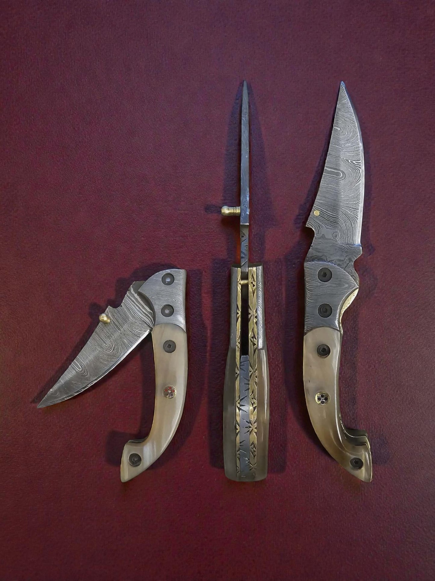 F045 - Χειροποίητο Stalwart EDC από Δαμασκηνό ατσάλι & Γυαλισμένο κέρατο κριαριού