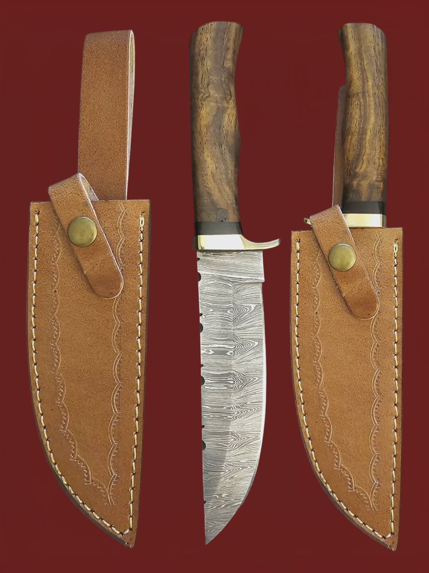 R049 Classic Hunting Knife - Damascus Steel & Wood