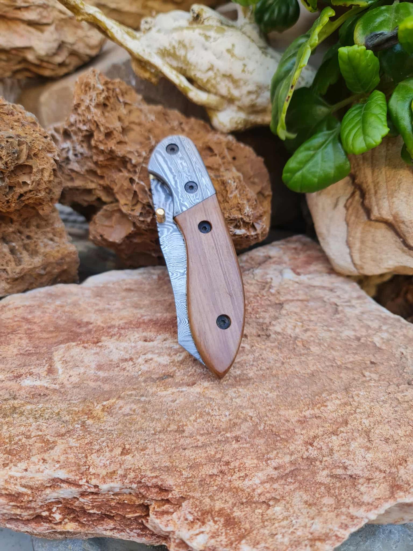 Handmade Dao – 20cm Folding Knife with Damascus Steel & Olive Wood