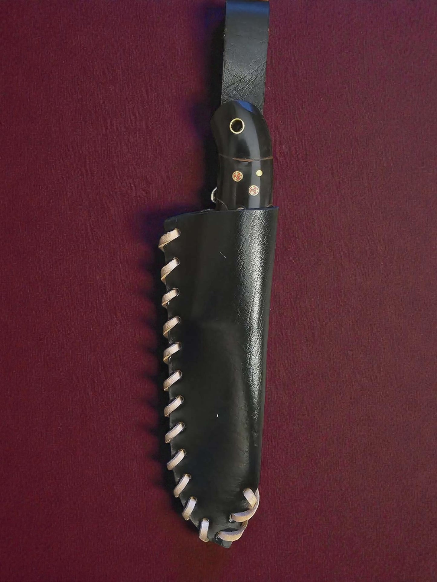 R012 - Χειροποίητο Hunting Knife από Δαμασκηνό ατσάλι & Κέρατο βούβαλου