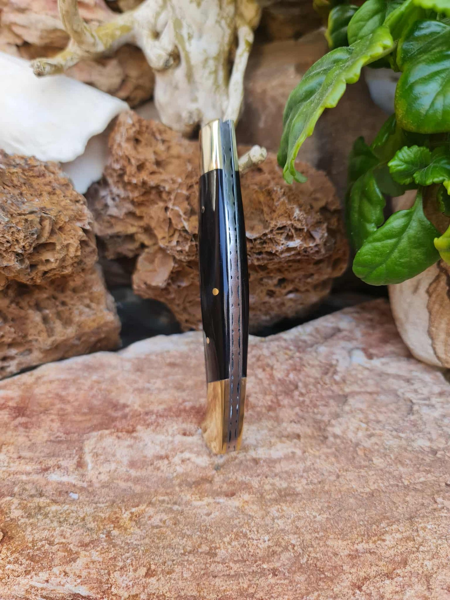 Handmade Resolza Pattadese – 23cm Italian Style Folding Knife with Damascus Steel - Buffalo Horn & Brass