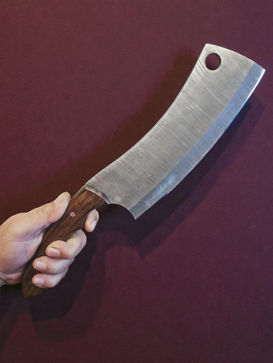 K006 - Χειροποίητη cleaver μπάρα από Δαμασκηνό ατσάλι, πάχους 7mm & Ξύλο καρυδιάς