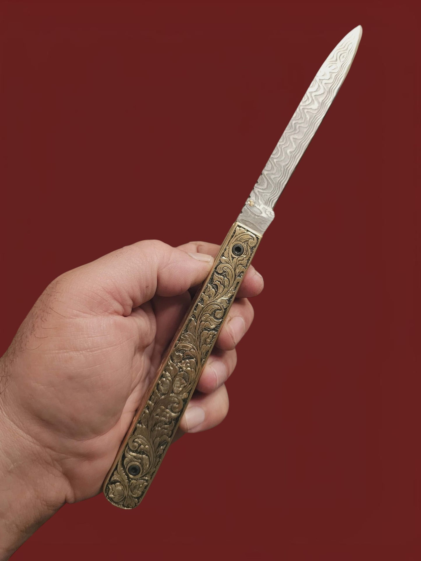 F113 Stiletto - Stainless Damascus & Brass