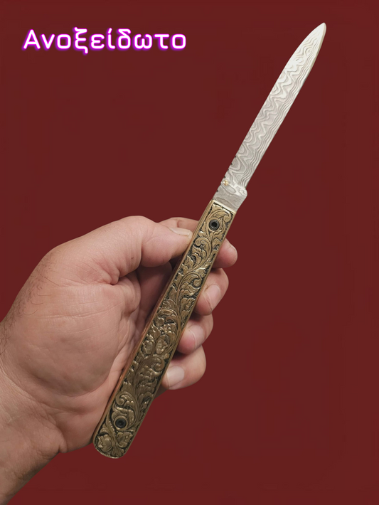 F113 Stiletto - Stainless Damascus & Brass
