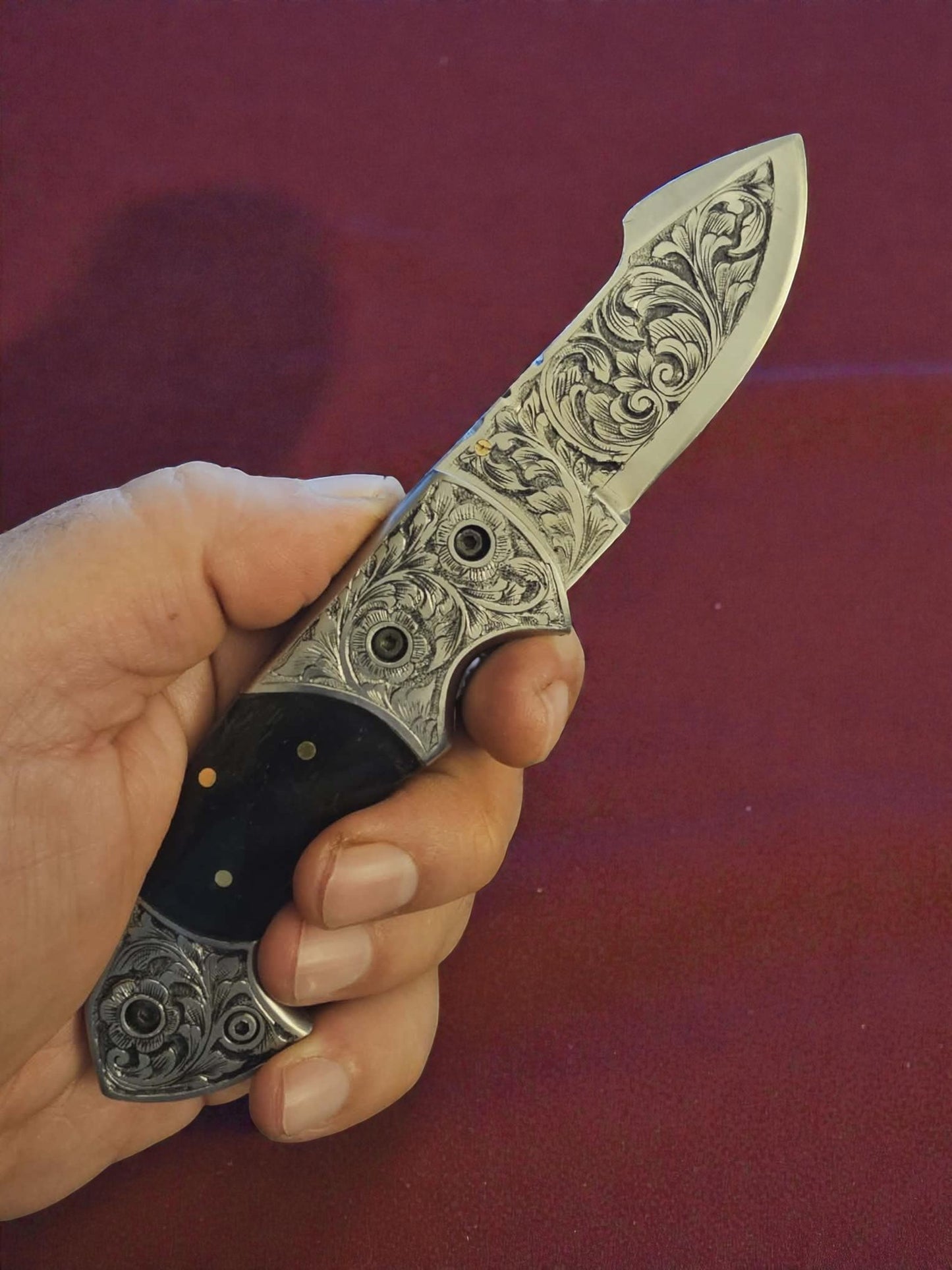 F065 - Χειροποίητο Exclusive EDC από Χειροποίητα χαραγμένο ανοξείδωτο ατσάλι & κέρατο βούβαλου