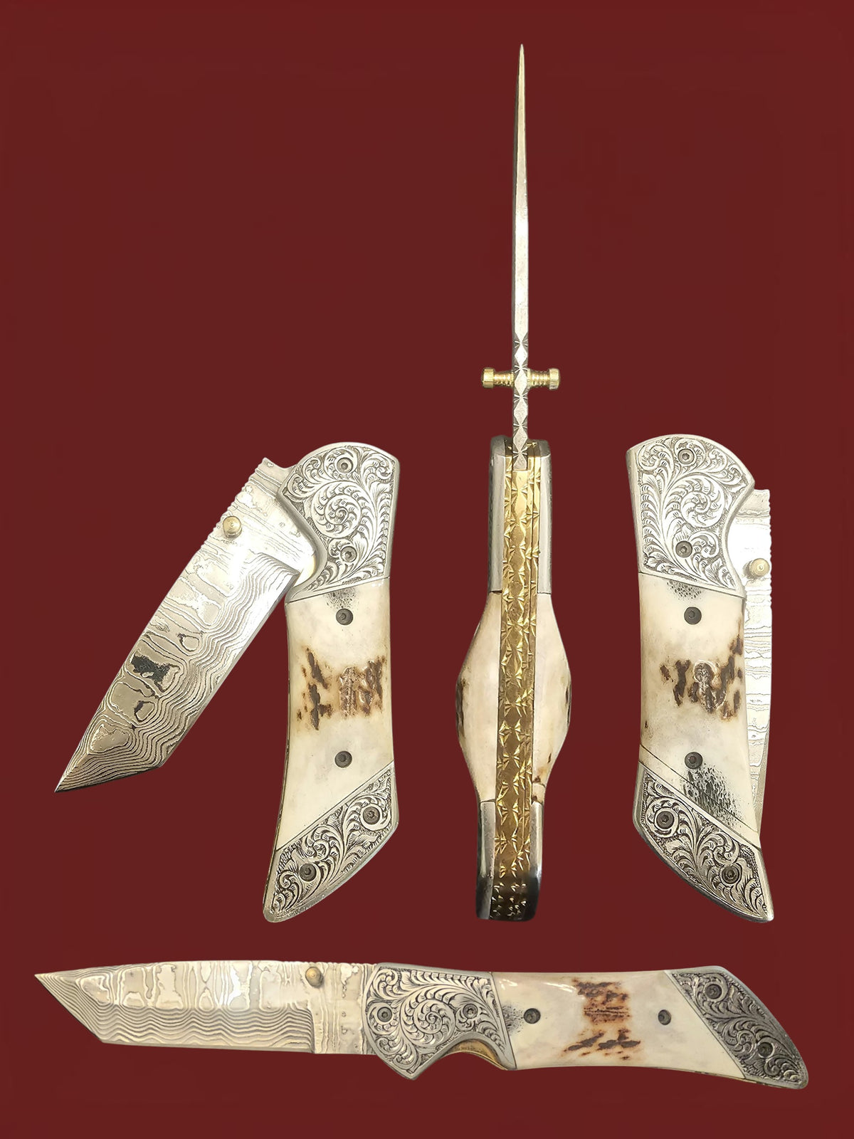 F130 - Tanto - Damascus Stainless Steel & Horn
