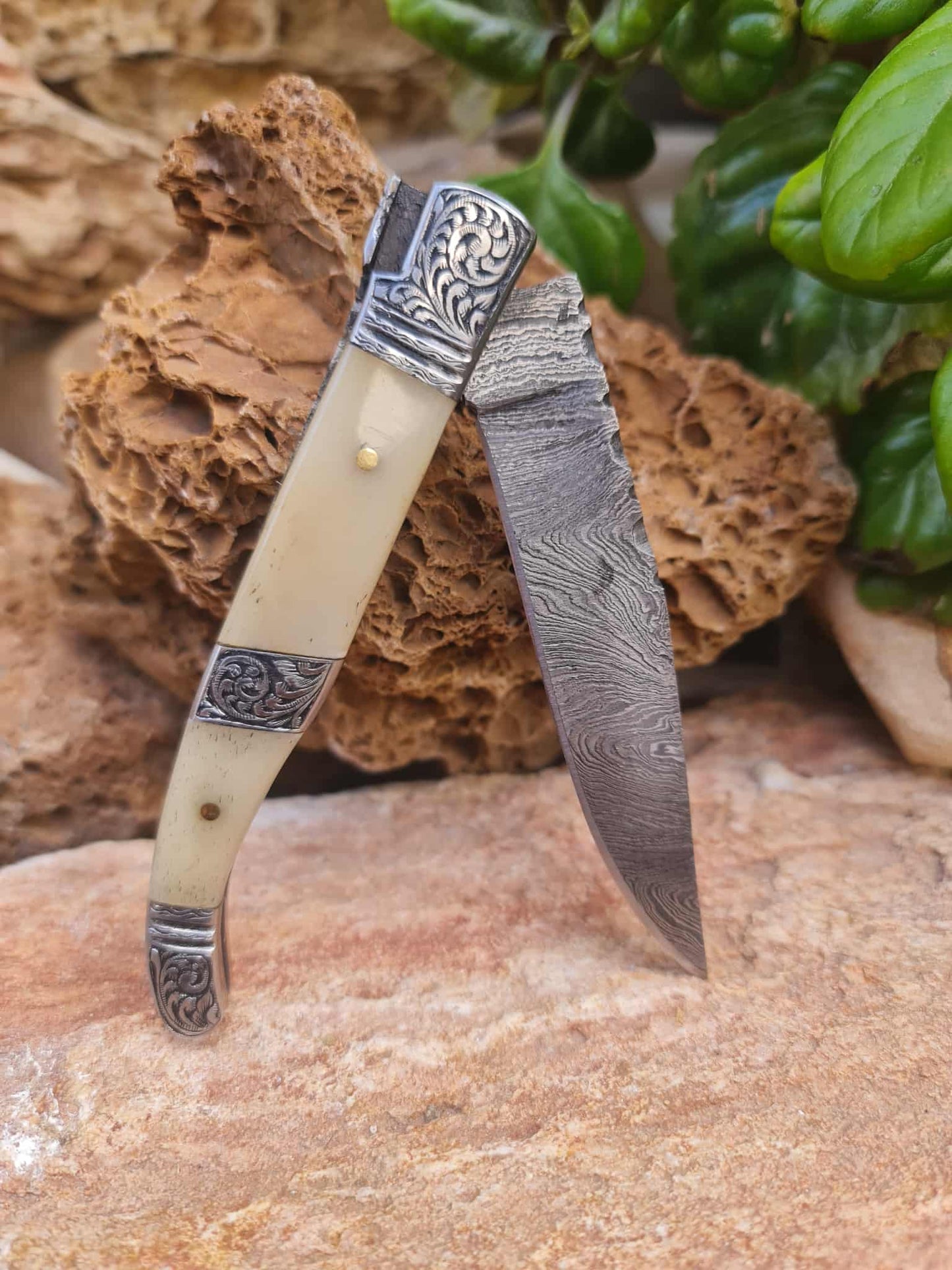 Handmade 22cm Laguiole Rustique with Damascus Steel - Camel Bone & 420 Stainless Steel with Master Hand-Engraved