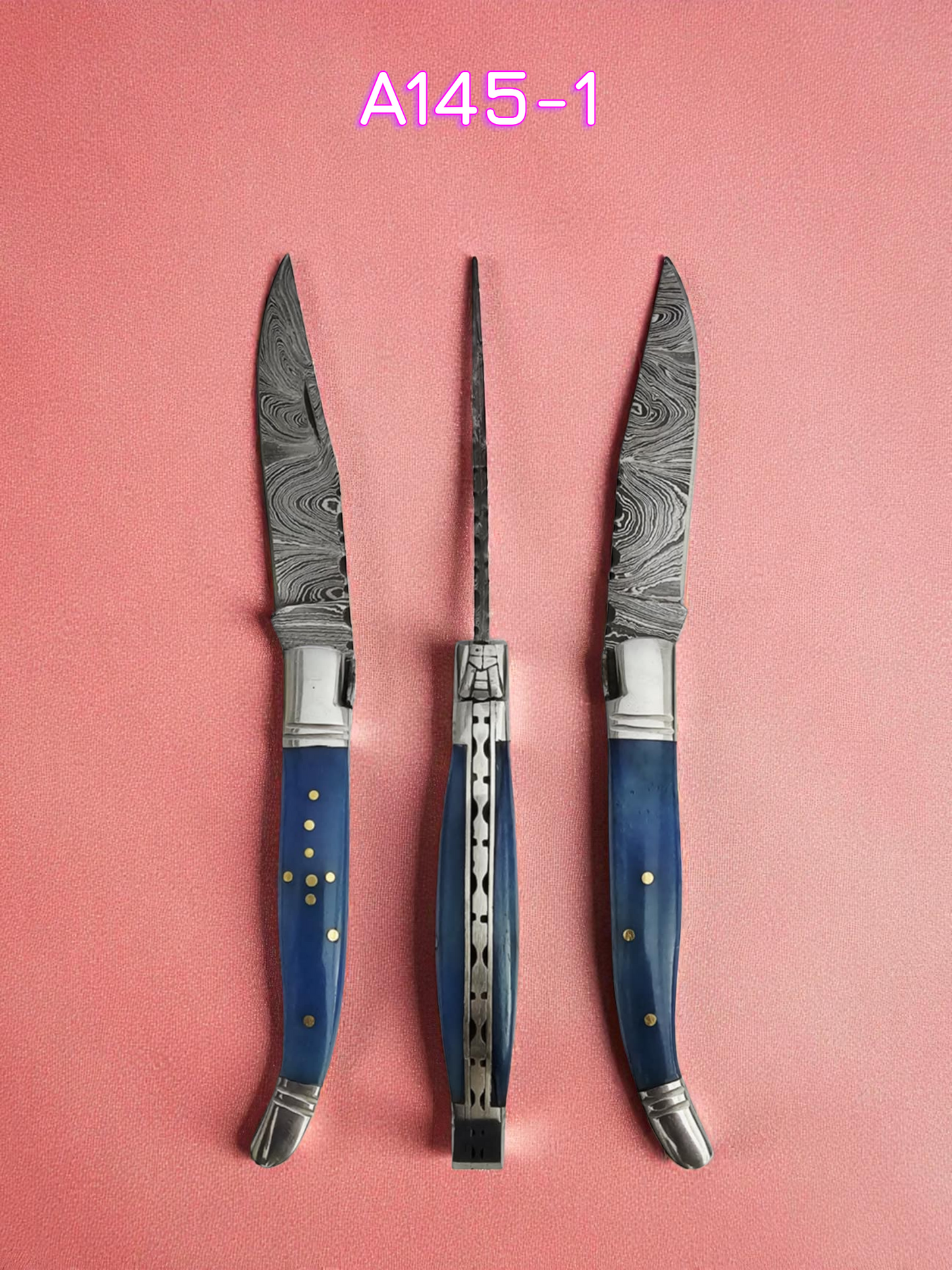 A145 Handmade Laguiole Rustique - Damascus Steel & Resin-Infused Camel Bone