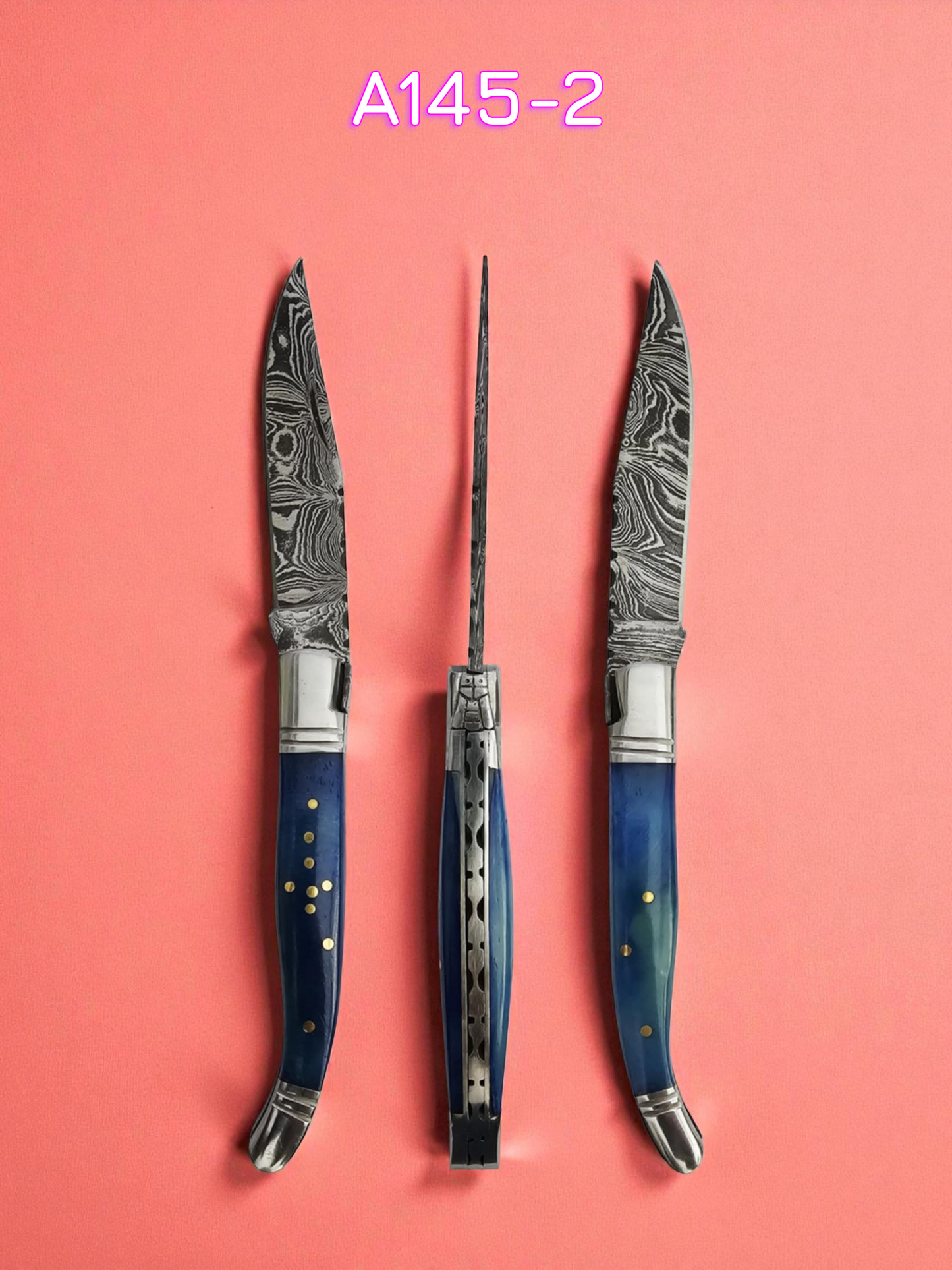 A145 Handmade Laguiole Rustique - Damascus Steel & Resin-Infused Camel Bone