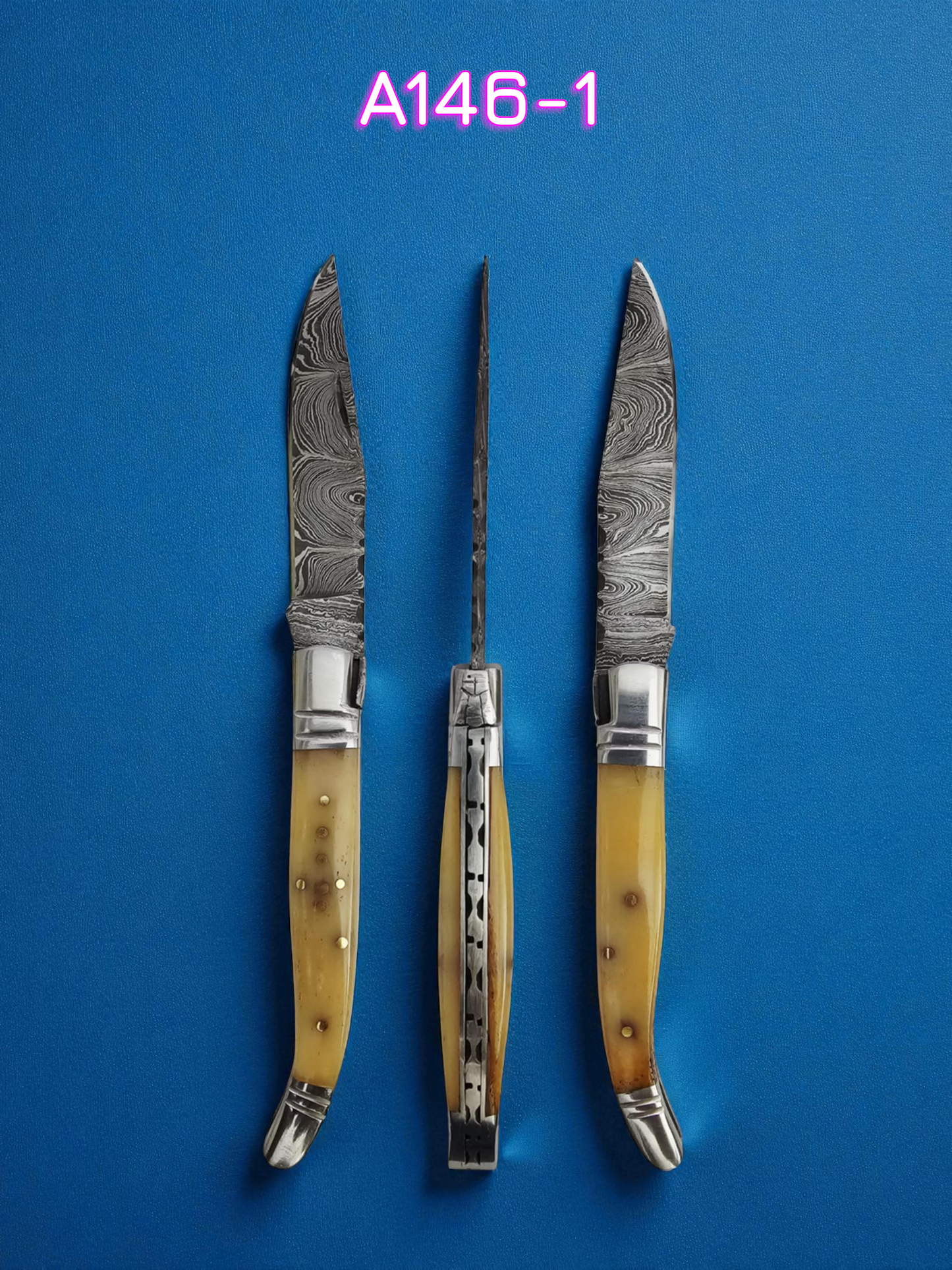 A146 Handmade Laguiole Rustique - Damascus Steel & Camel Bone