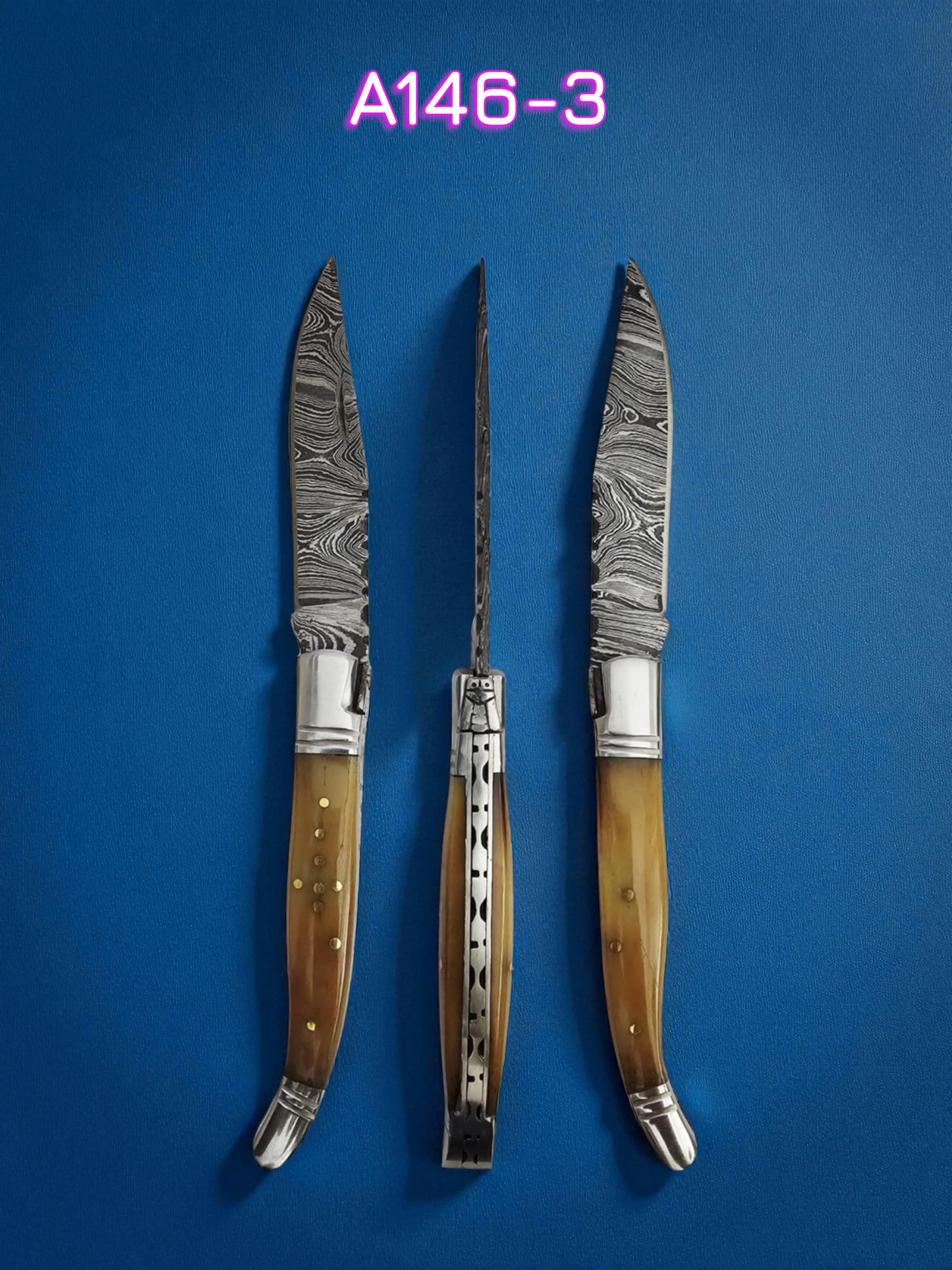 A146 Handmade Laguiole Rustique - Damascus Steel & Camel Bone