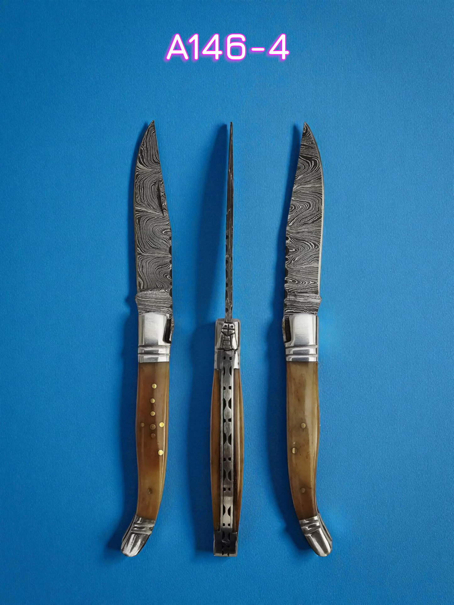 A146 Handmade Laguiole Rustique - Damascus Steel & Camel Bone