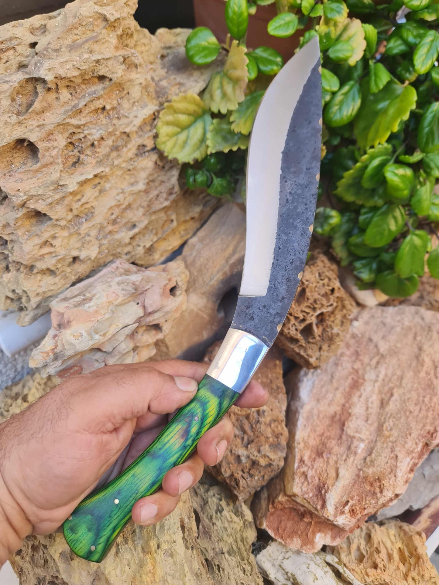 K103 Handmade Curved Knife - Carbon & Resin wood