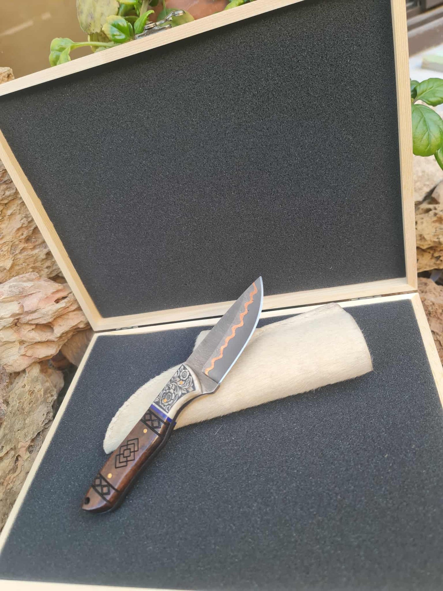 Wooden Gift Box with EVA Foam for Fixed Blade Knives with Sheath