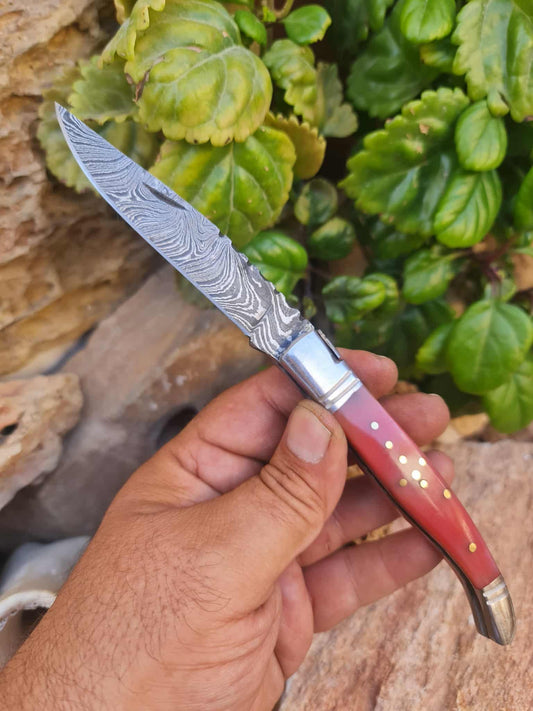 Handmade 22cm Laguiole Rustique with Damascus Steel - Stabilized Camel Bone with D2 Stainless Steel
