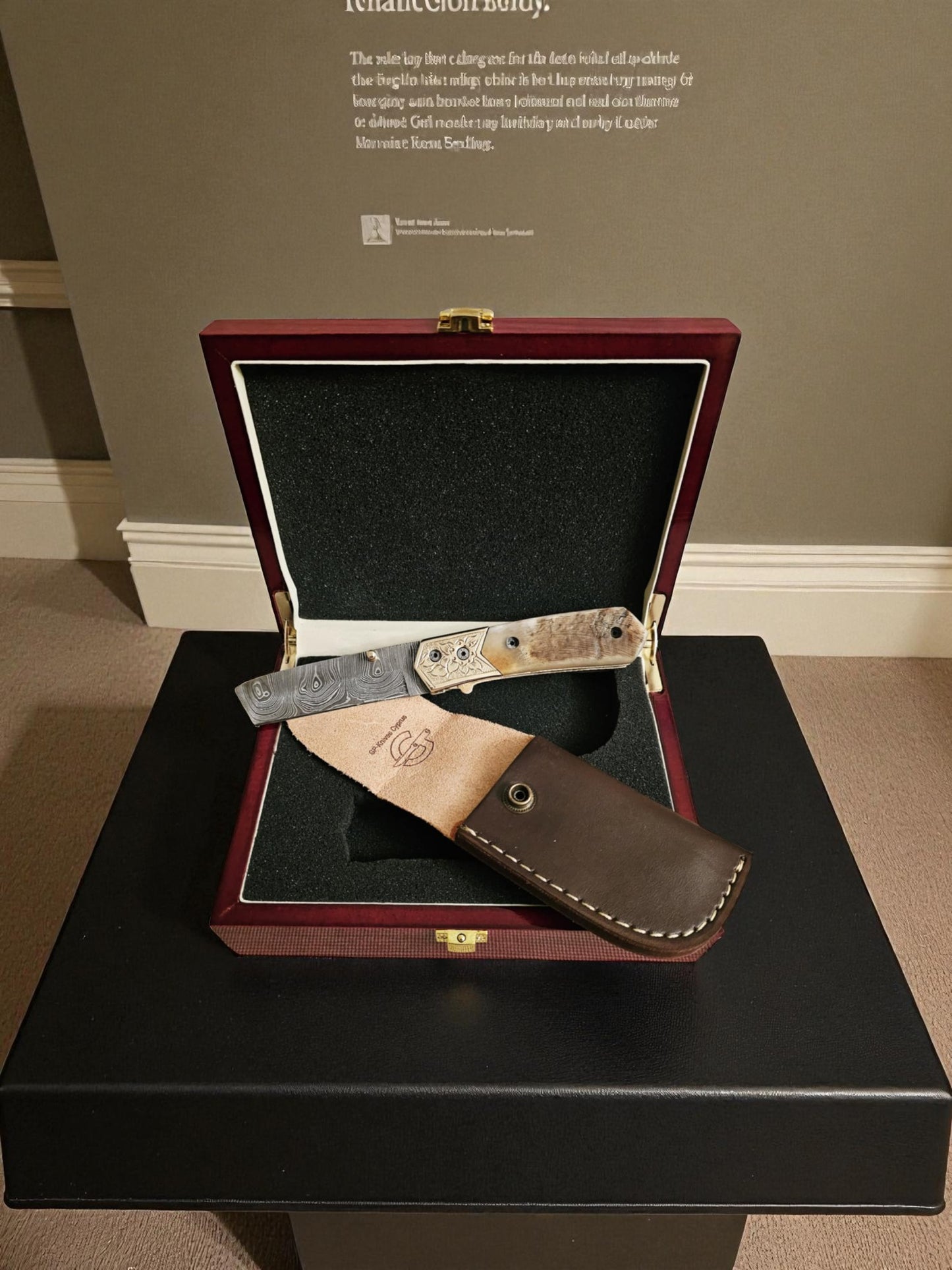 S114G – Handmade Tanto EDC + Leather Sheath & Premium Wooden Gift Box