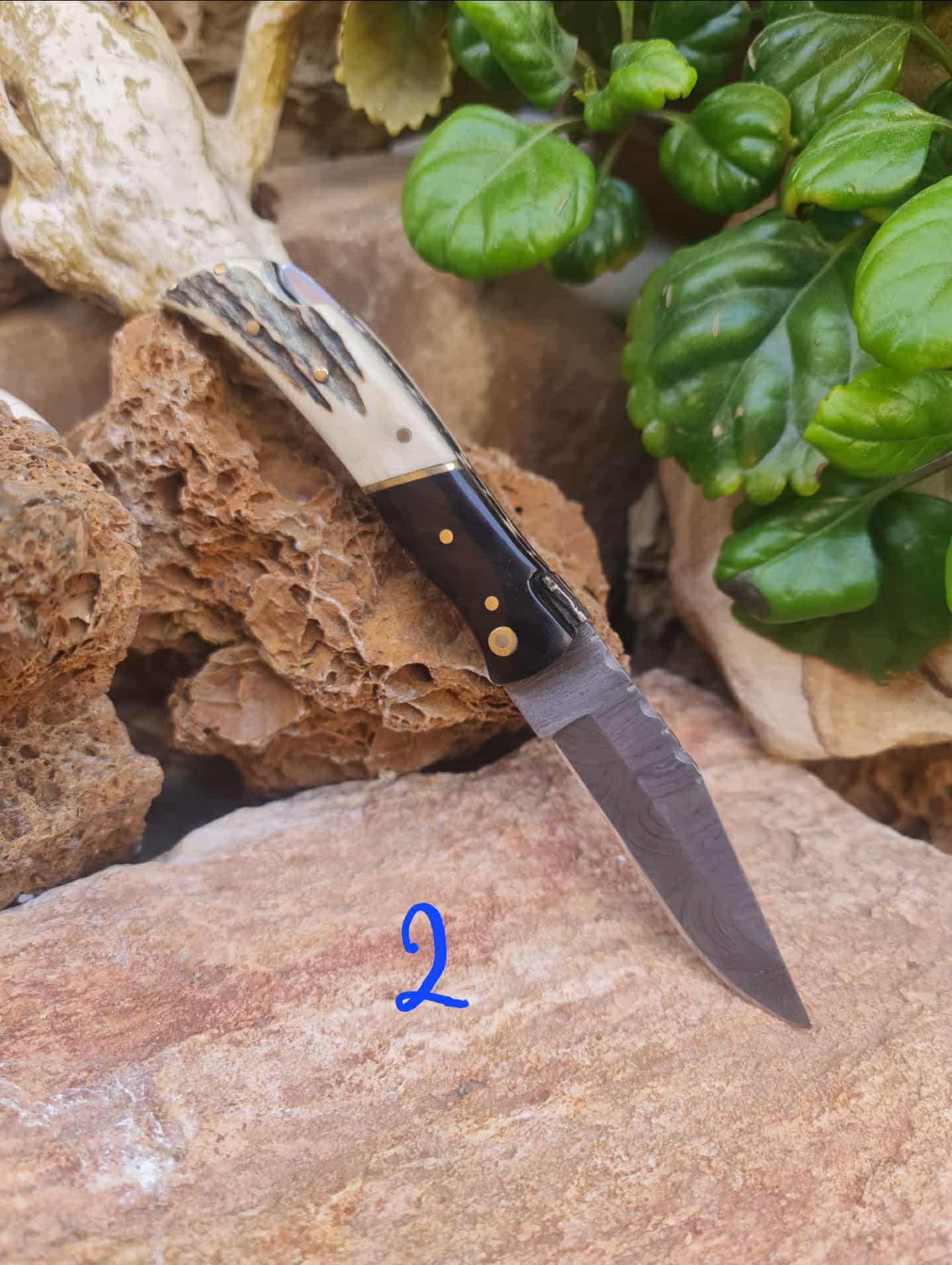 Handmade 19cm Laguiole Élite with Damascus Steel - Red Deer antler & Buffalo Horn