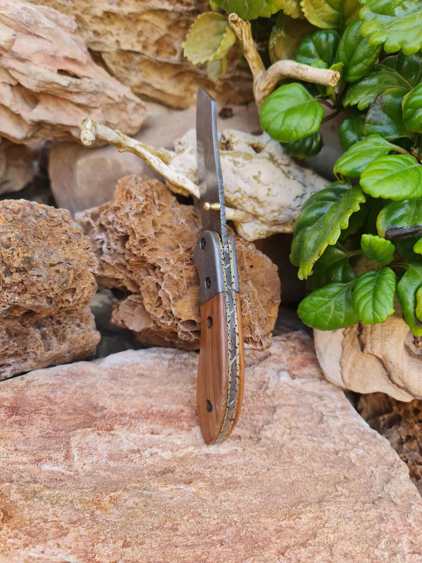 Handmade Dao – 20cm Folding Knife with Damascus Steel & Olive Wood