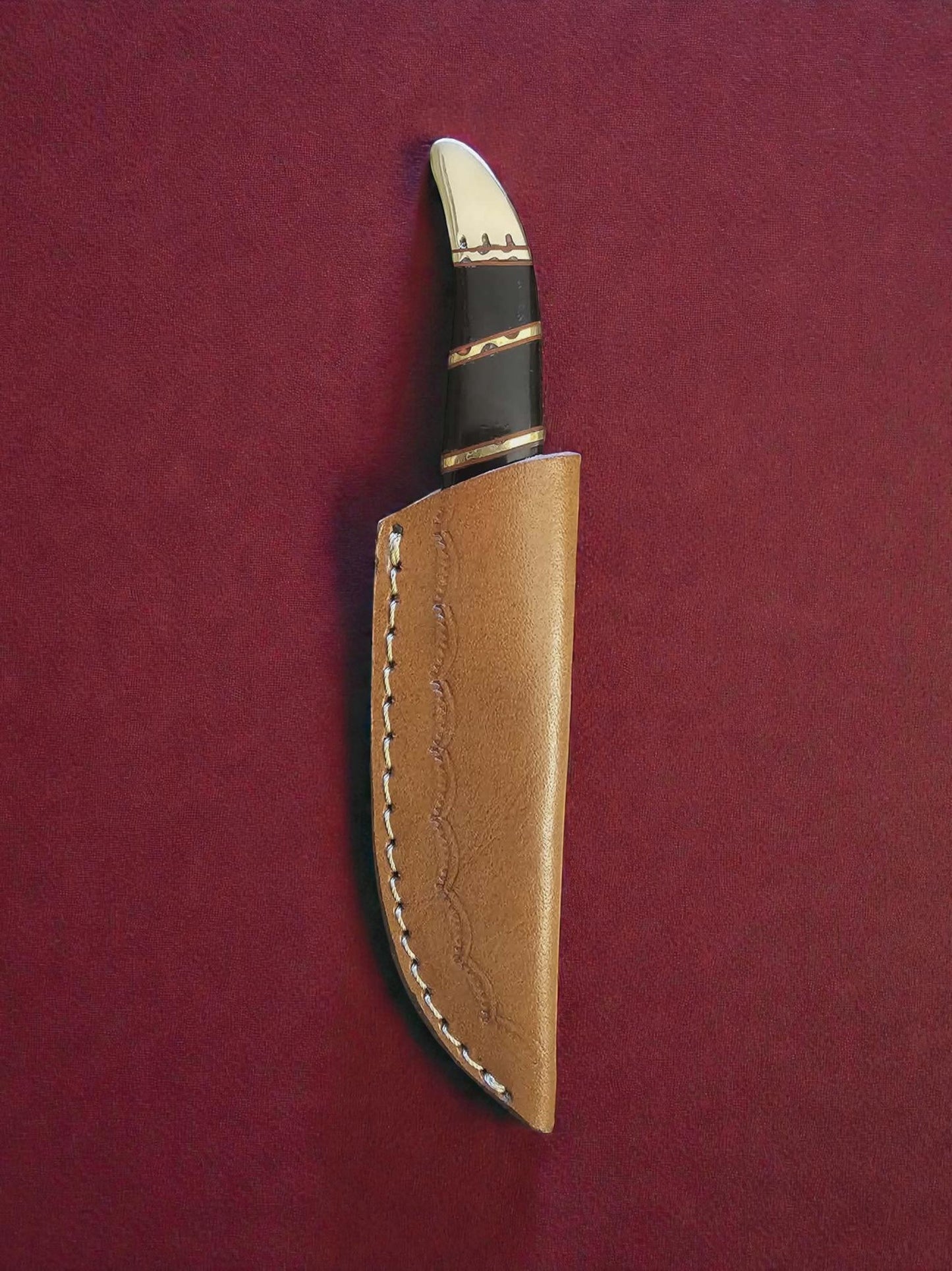 R016 - Χειροποίητο Mini Hunting Knife από Δαμασκηνό ατσάλι & Κέρατο βούβαλου