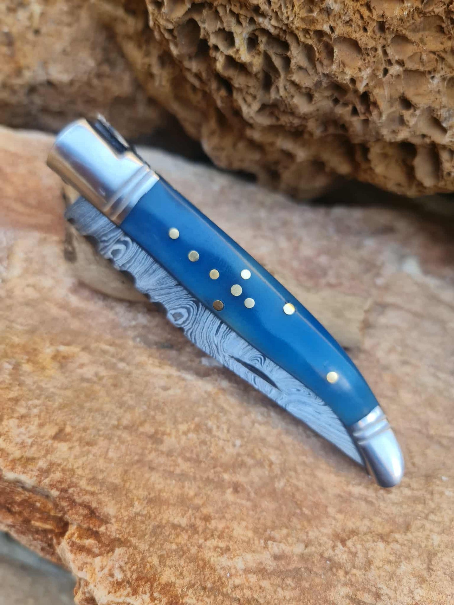 Handmade 22cm Laguiole Rustique with Damascus Steel - Stabilized Camel Bone with D2 Stainless Steel