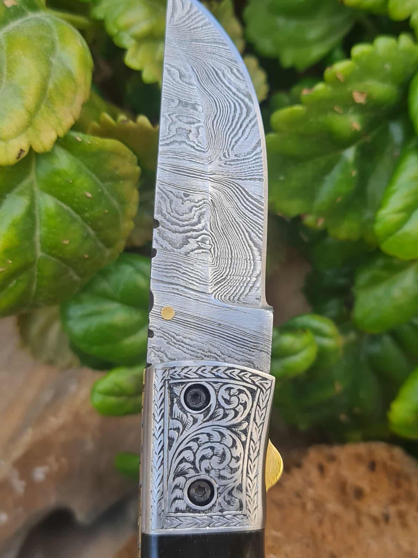 Handmade Limited Edition with Serial Number 18cm Knife with 420 Stainless Steel with Master Hand-Engraved - Buffalo Horn & Damascus Steel