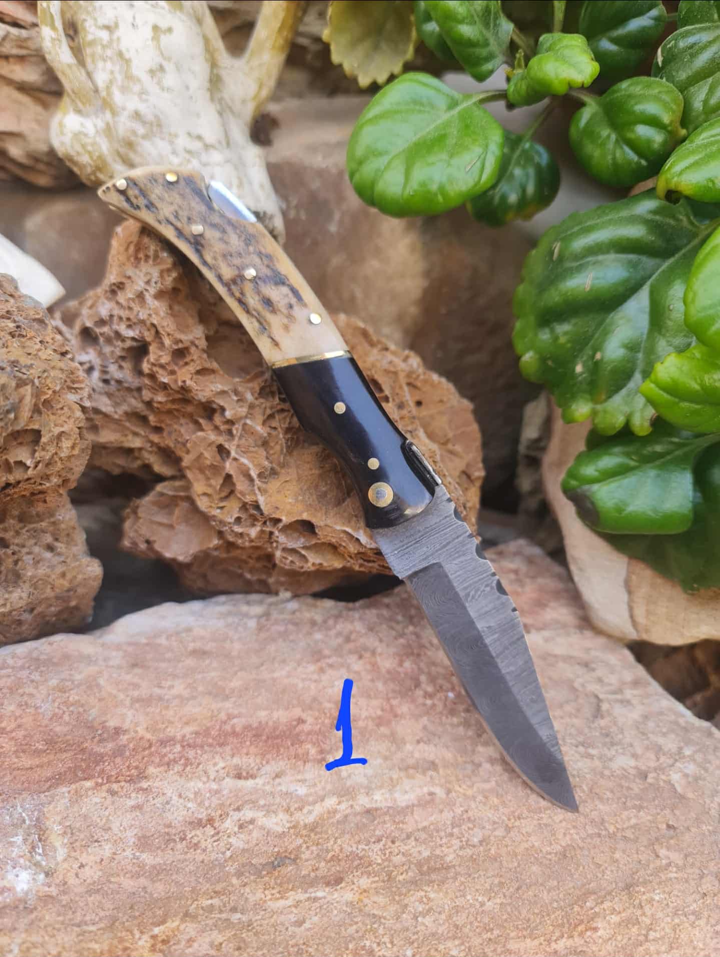 Handmade 19cm Laguiole Élite with Damascus Steel - Red Deer antler & Buffalo Horn