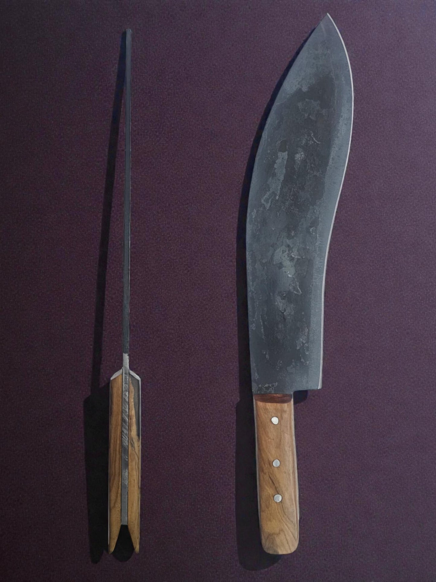 K003 - Χειροποίητη Traditional Ppala από Ανθρακούχο ατσάλι & Ξύλο ελιάς