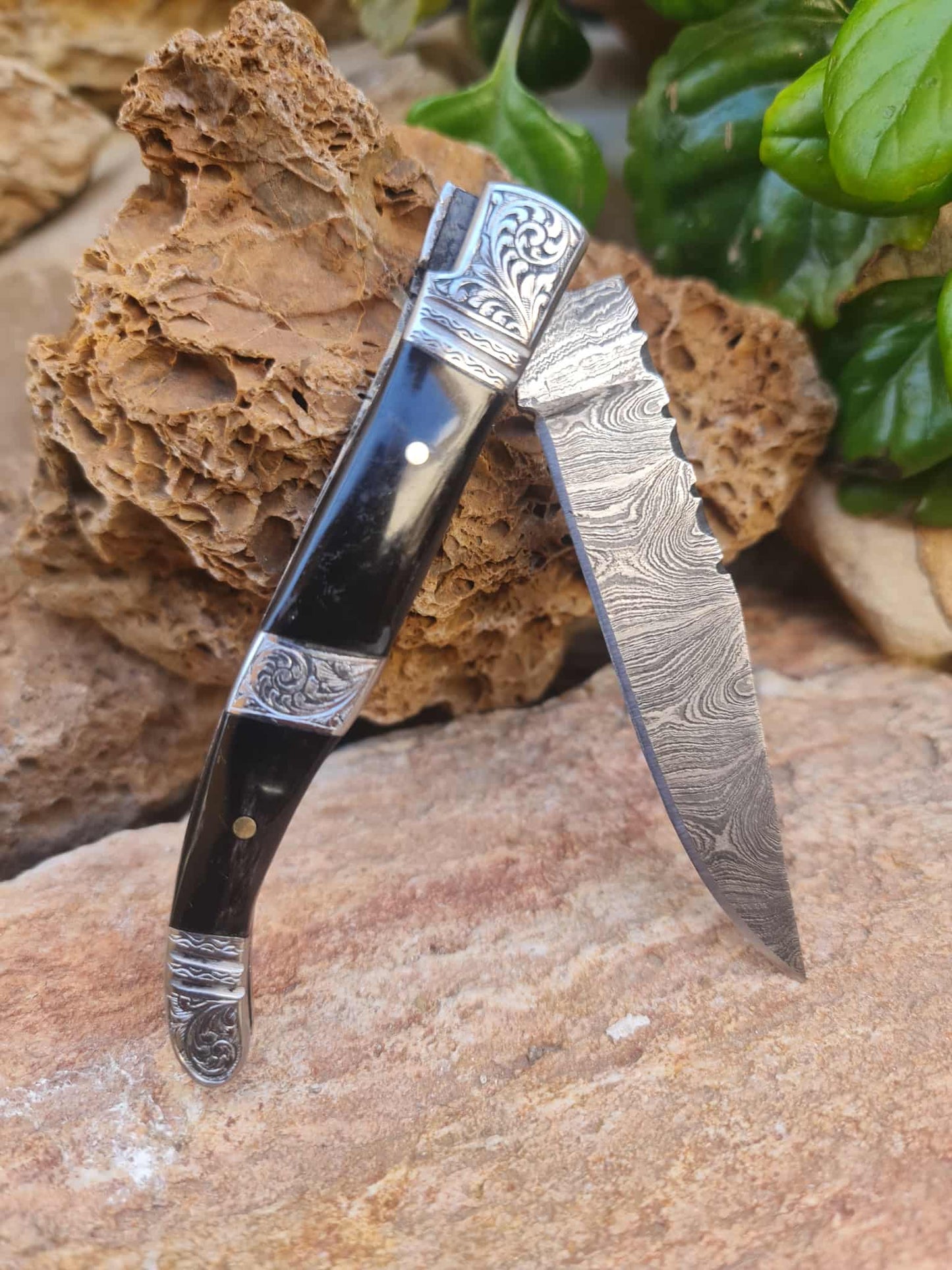 Handmade 22cm Laguiole Rustique with Damascus Steel - Buffalo Horn & 420 Stainless Steel with Master Hand-Engraved