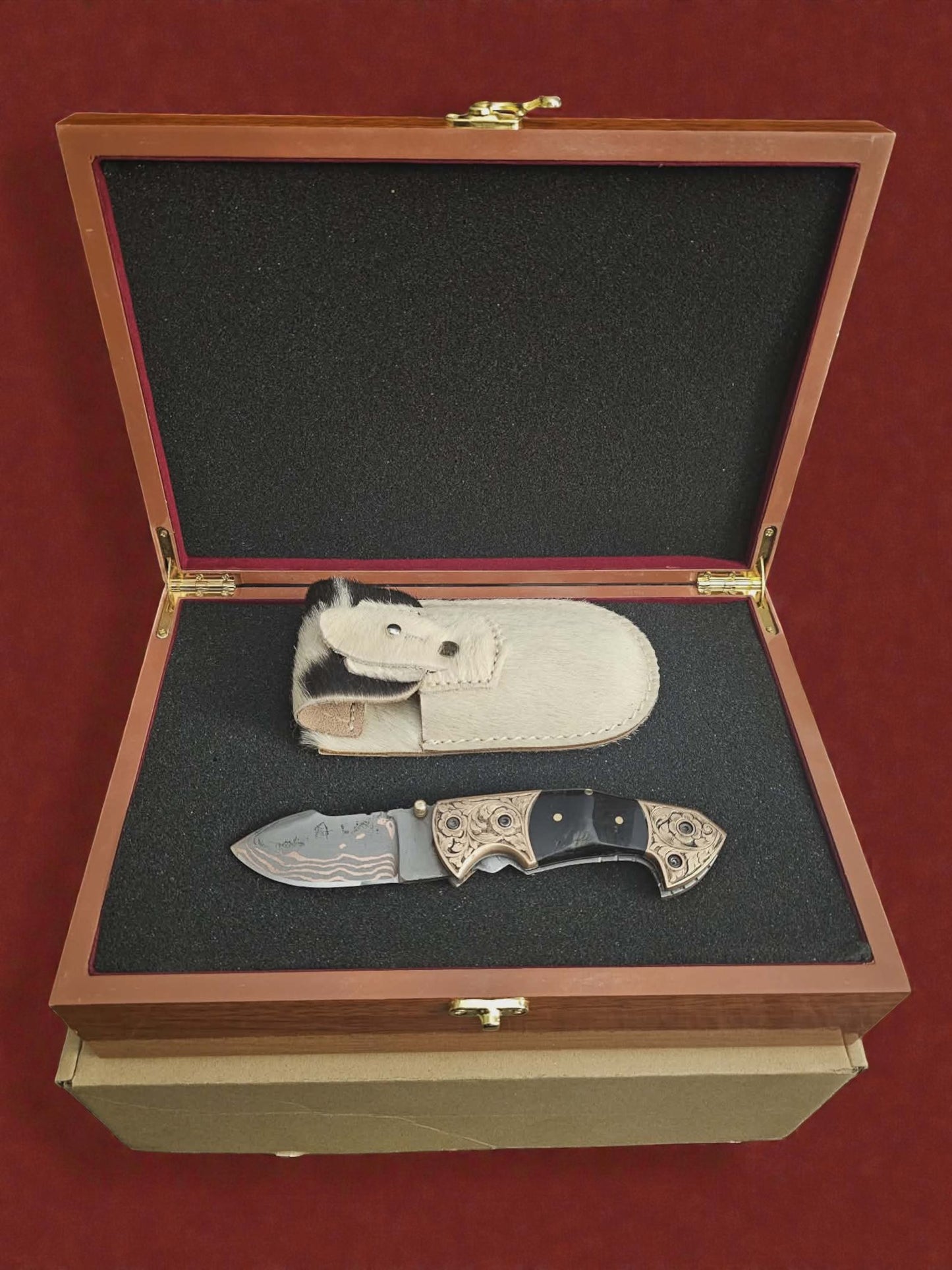 F070 - Χειροποίητο Exclusive EDC από Δαμασκηνό ατσάλι χαλκού & κέρατο άγριου κριαριού