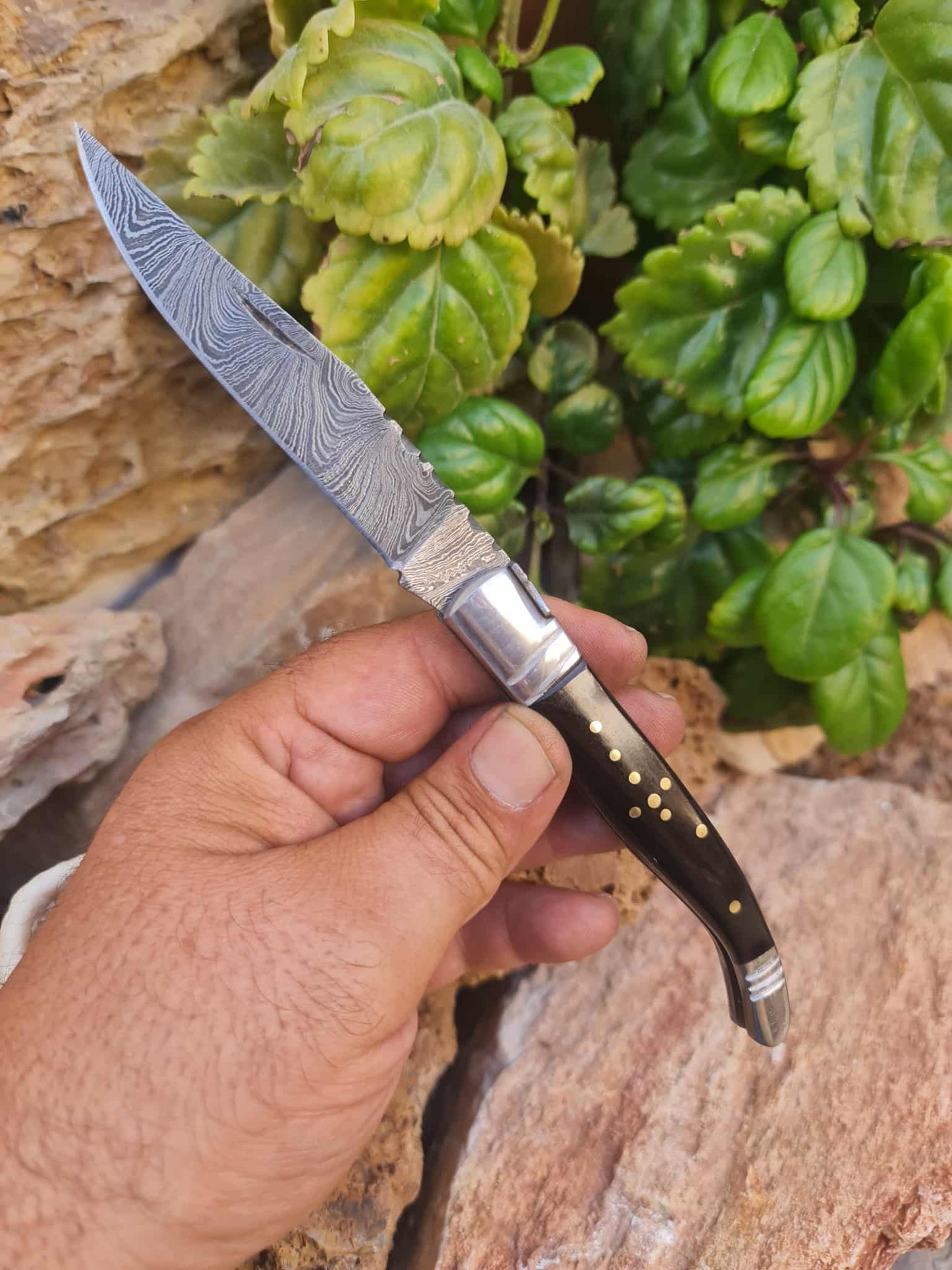 Handmade 22cm Laguiole Rustique with Damascus Steel - Stabilized Camel Bone with D2 Stainless Steel