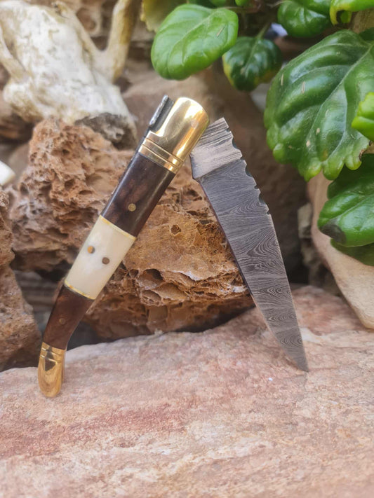 Handmade 22cm Laguiole Classique with Damascus Steel - Rosewood - Camel Bone & Brass