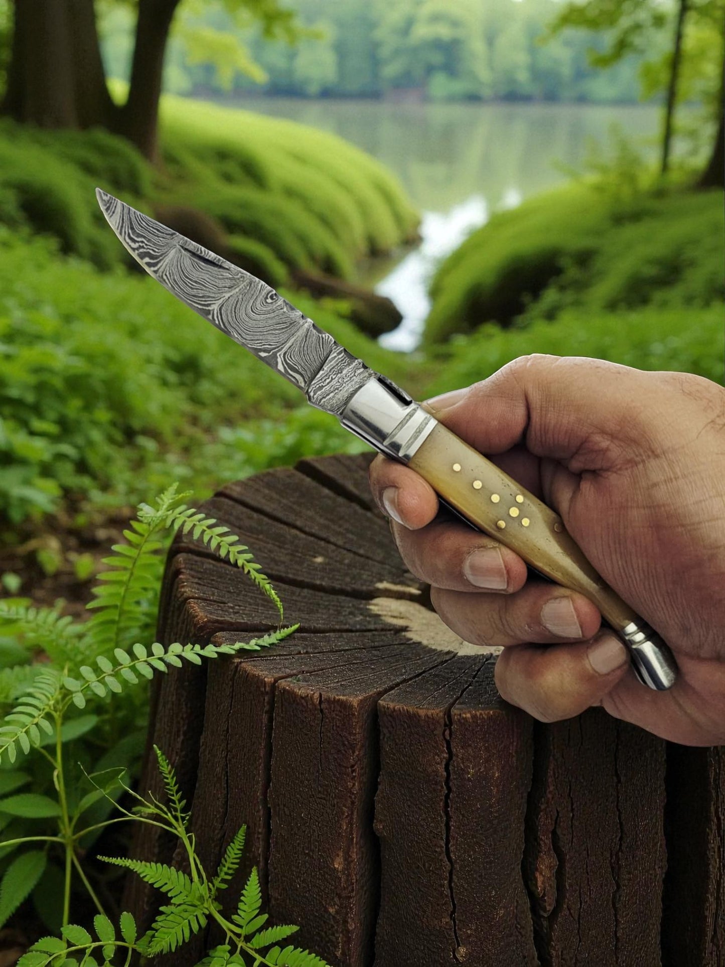 A146 Handmade Laguiole Rustique - Damascus Steel & Camel Bone