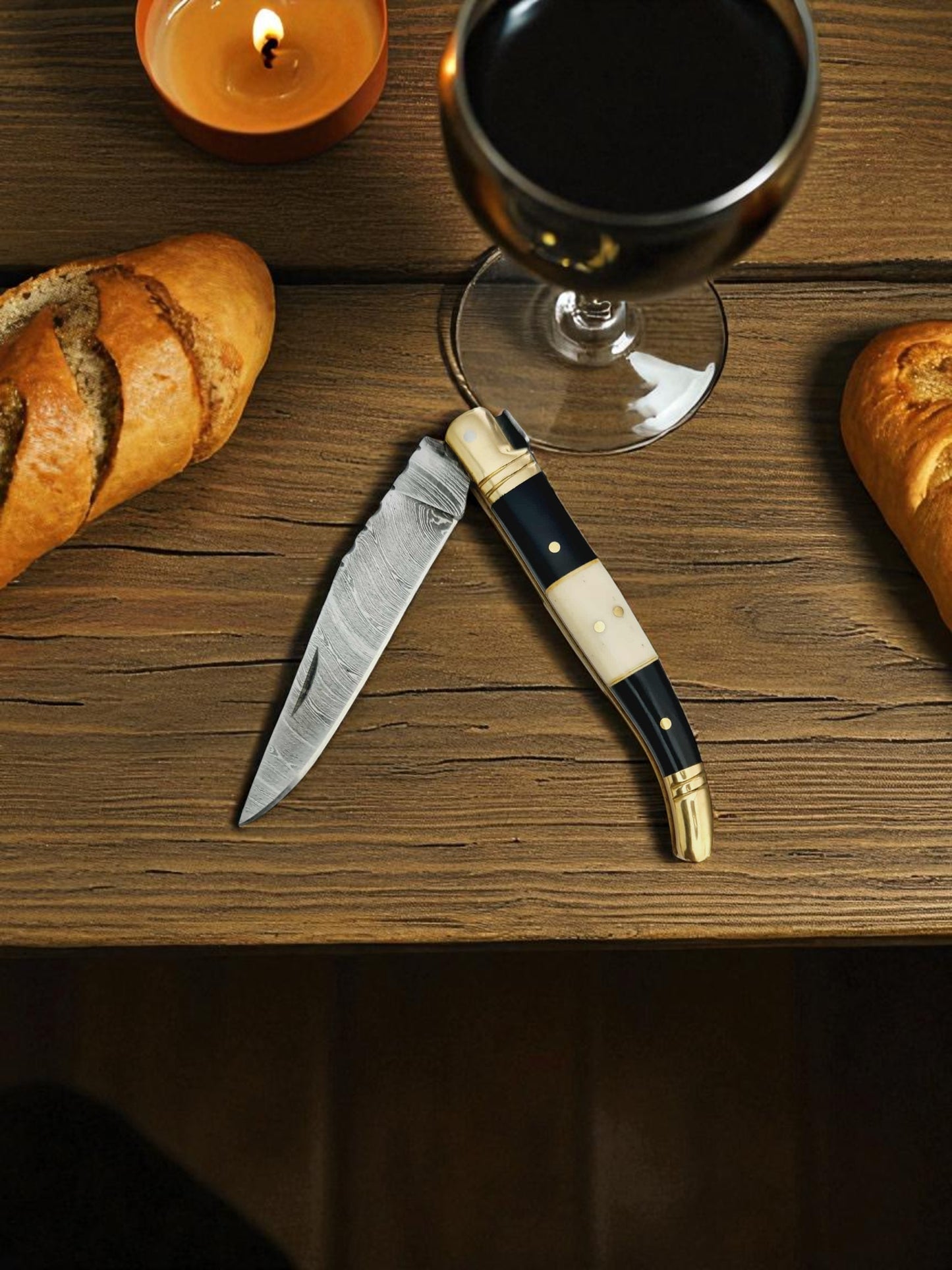 A121 Handmade Laguiole Classique - Damascus Steel - Buffalo Horn & Camel Bone