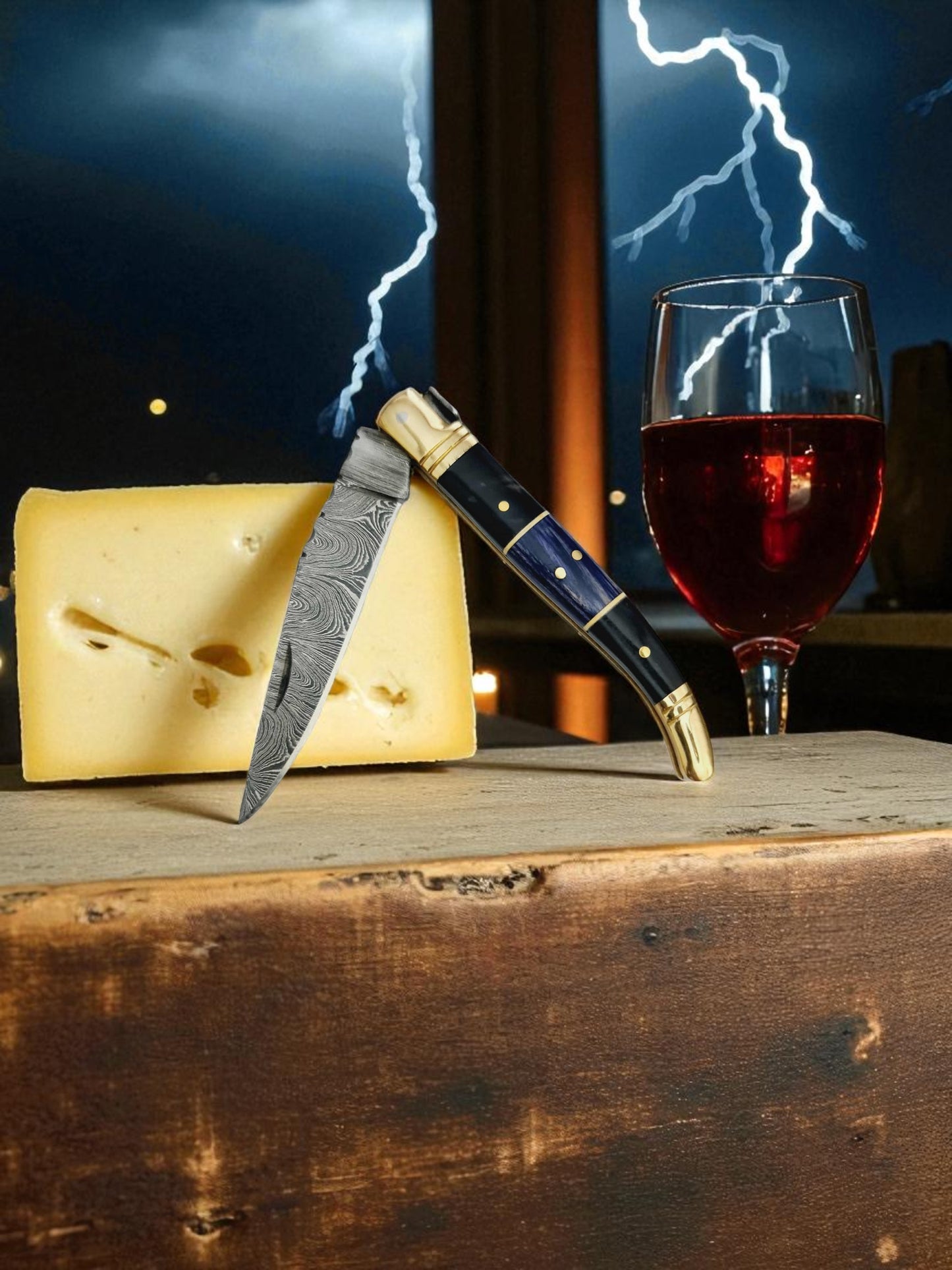 A122 Handmade Laguiole Classique - Damascus Steel - Buffalo Horn & Resin-Infused Wood