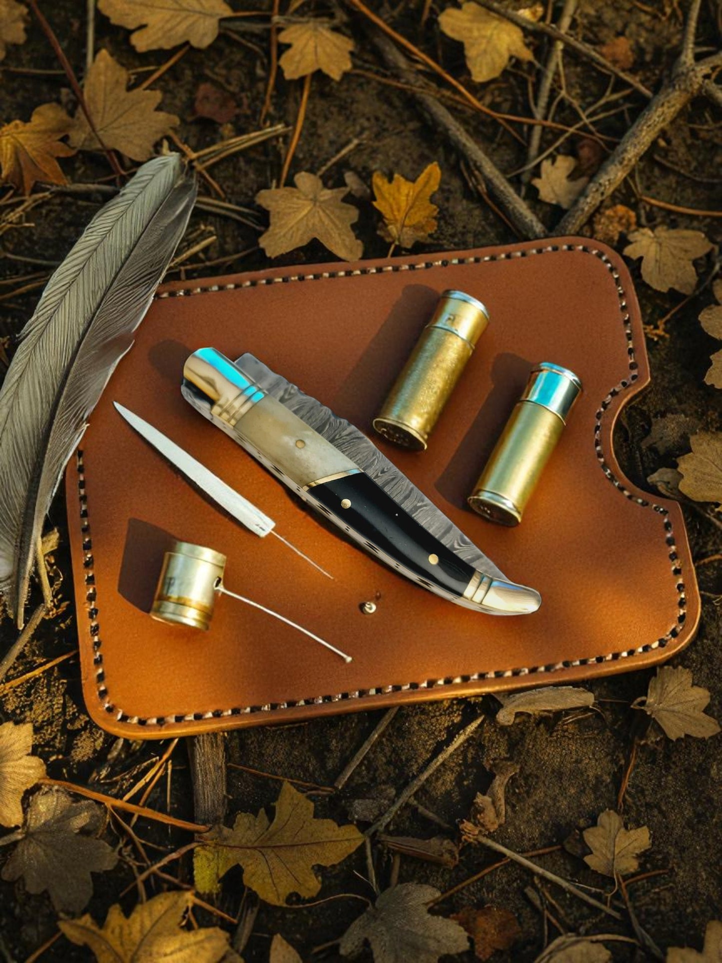 A124 Handmade Laguiole Classique - Damascus Steel - Buffalo Horn & Camel Bone