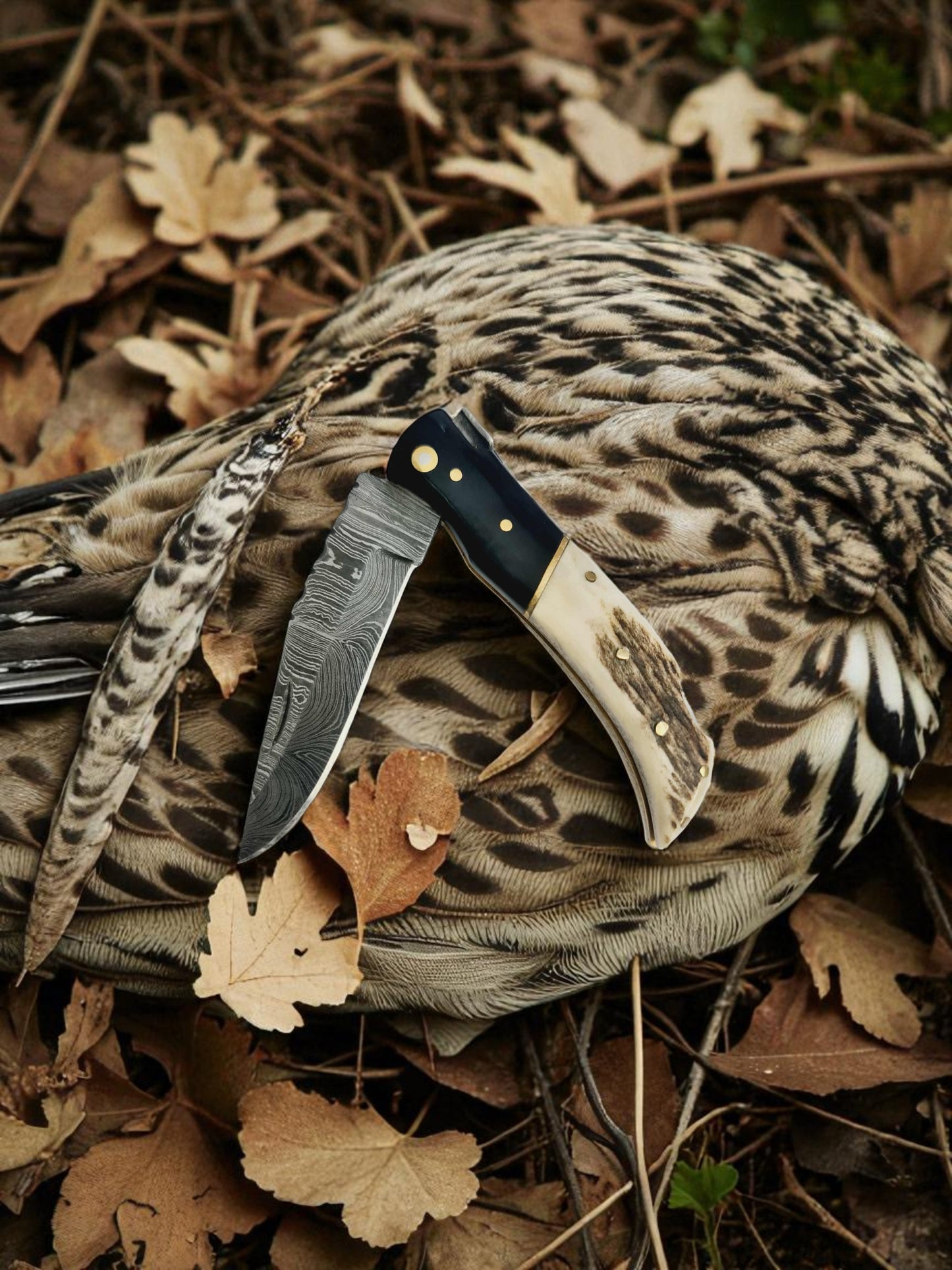 A127 Handmade Laguiole Élite - Damascus Steel - Buffalo Horn & Red Deer Antler