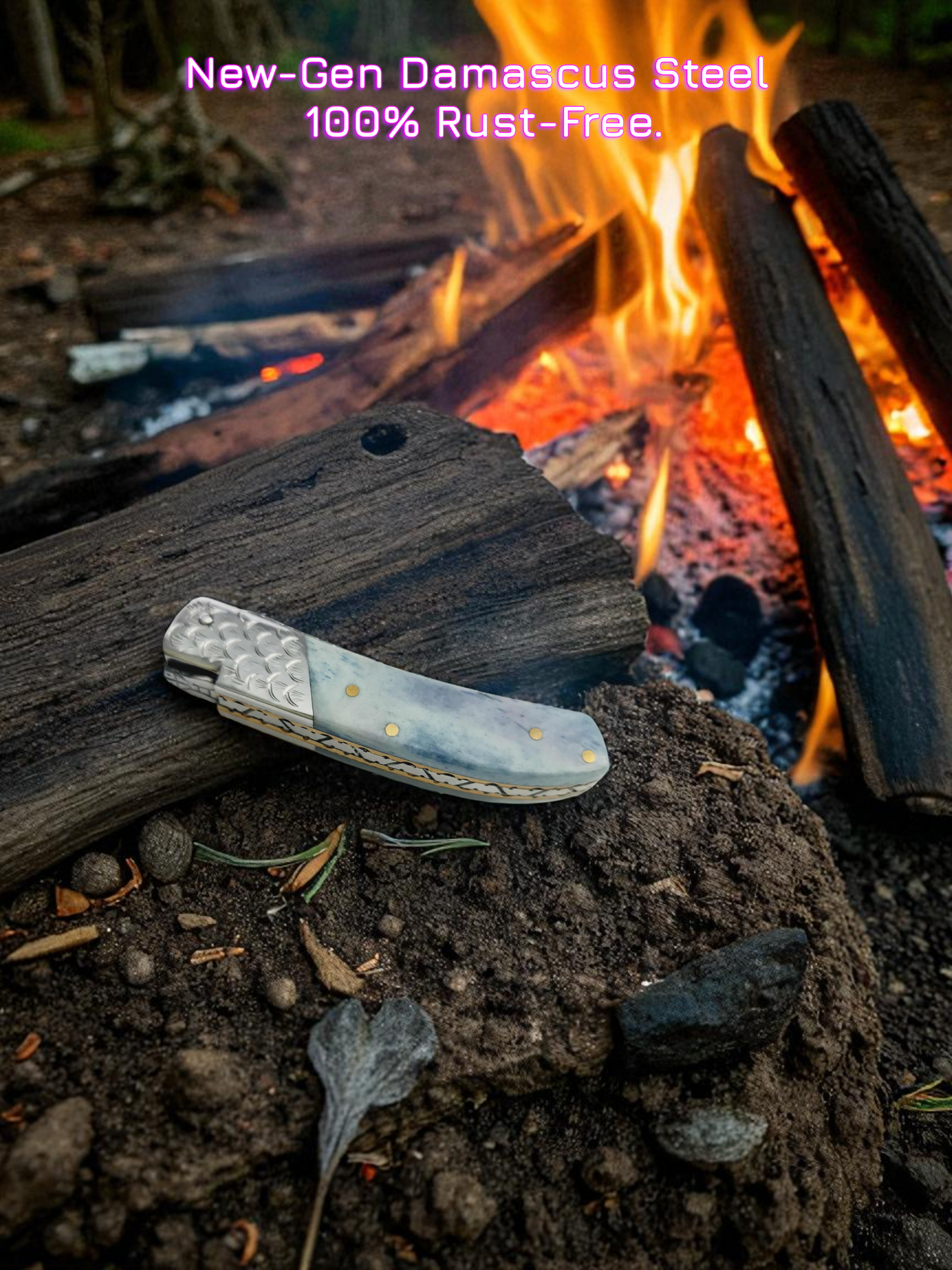 A136 Handmade Laguiole de Poche - New-Gen Damascus Steel (Rust Free) & Resin-Infused Camel Bone