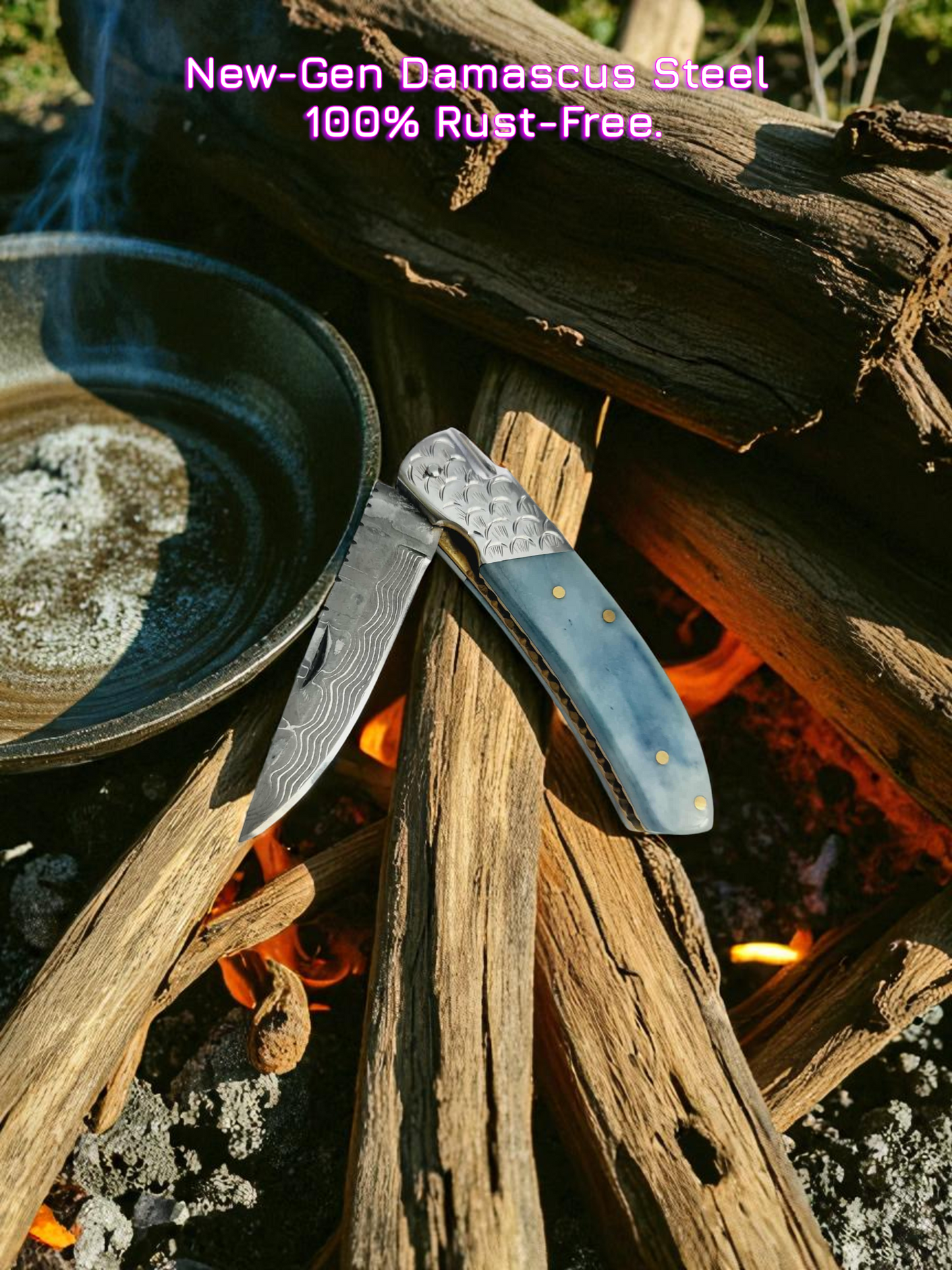 A136 Handmade Laguiole de Poche - New-Gen Damascus Steel (Rust Free) & Resin-Infused Camel Bone