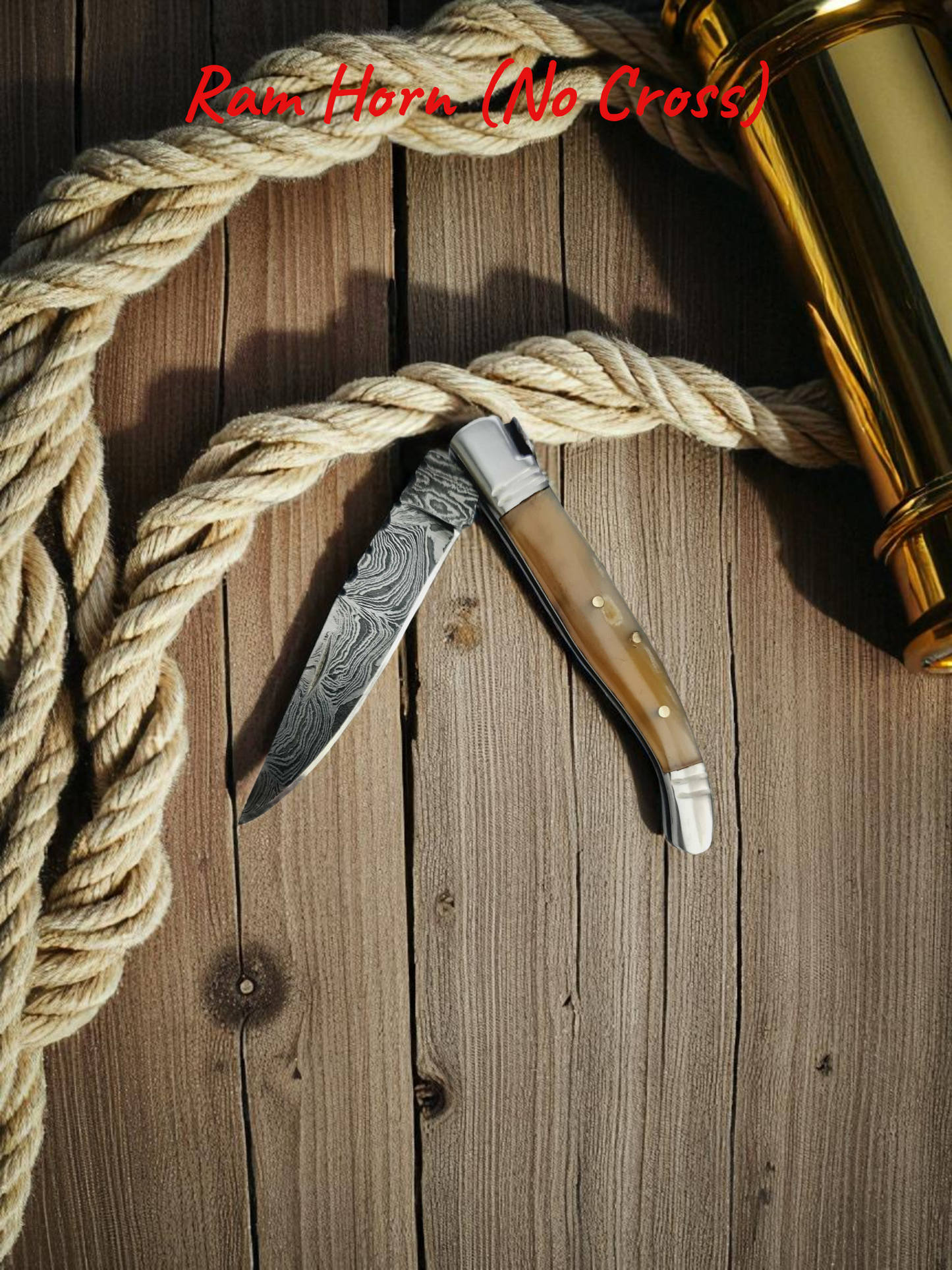 A140 Handmade Laguiole Rustique - Damascus Steel & Ram Horn (No Cross)