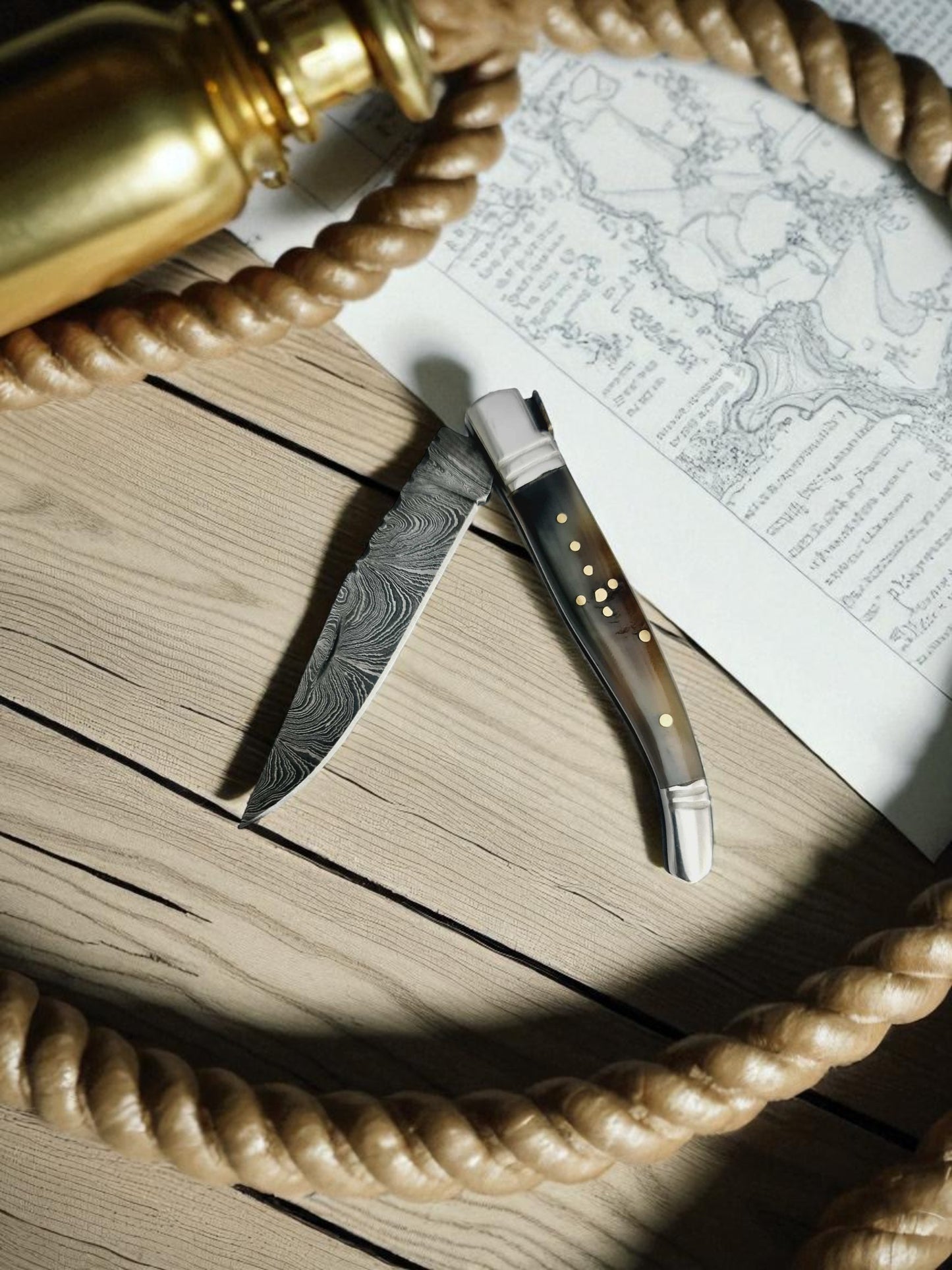 A141 Handmade Laguiole Rustique - Damascus Steel & Ram Horn