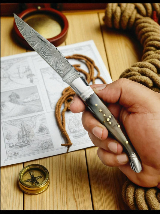 A141 Handmade Laguiole Rustique - Damascus Steel & Ram Horn