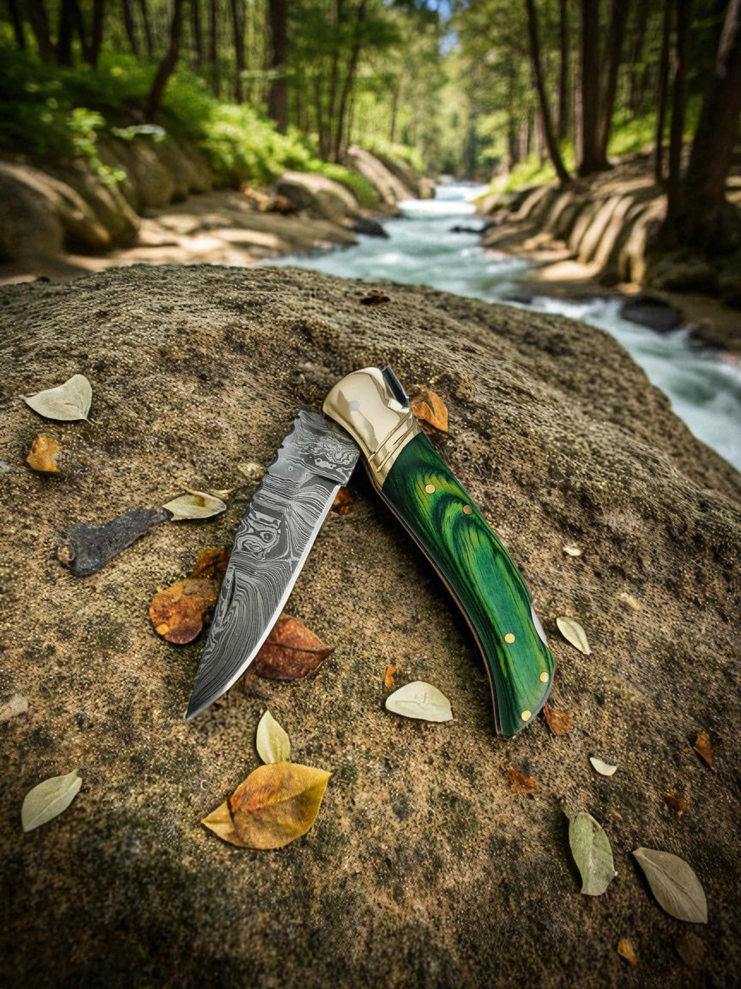 A154 Handmade Pocket Laguiole – Damascus Steel & Stabilized Wood with Resin