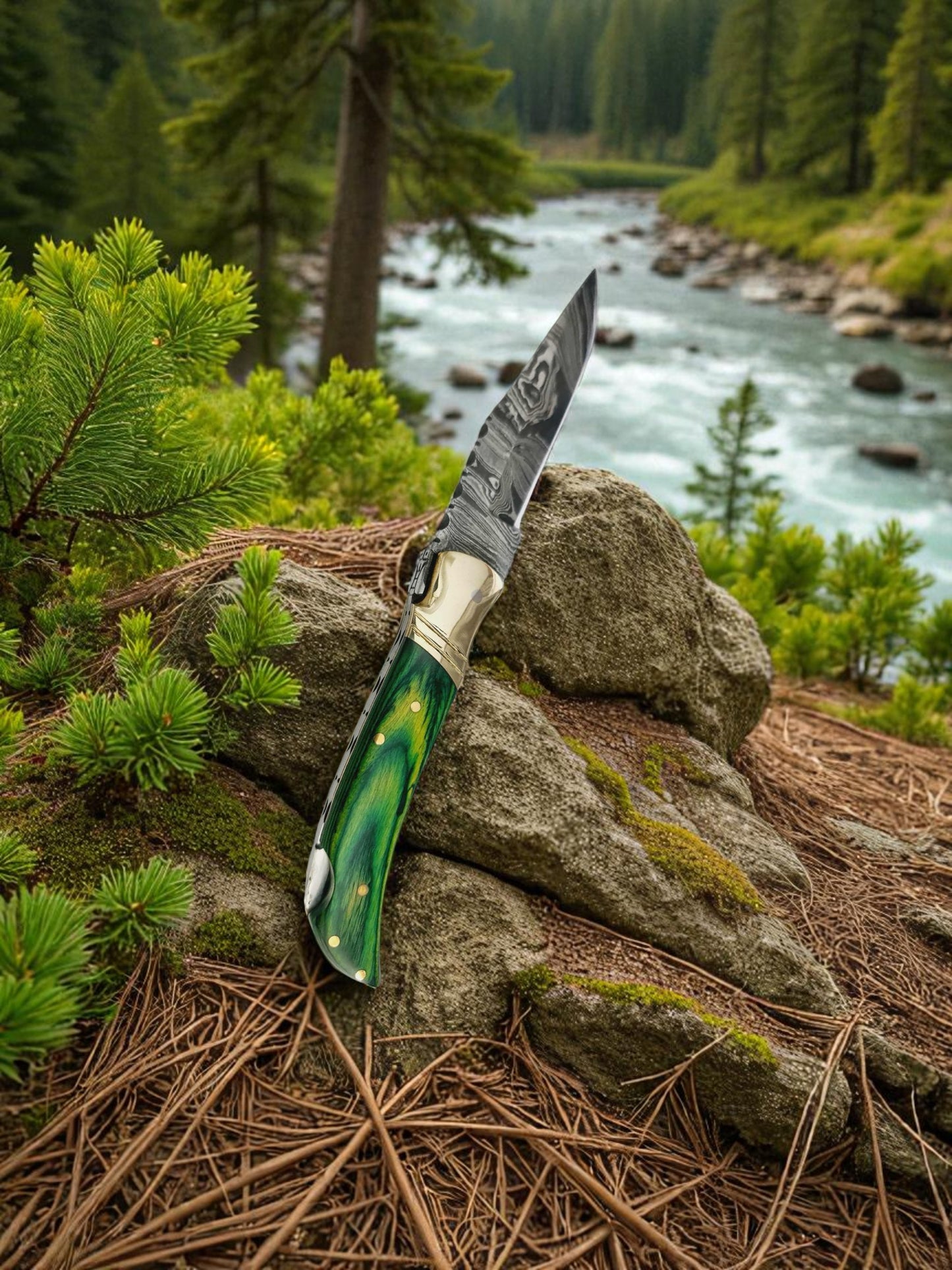 A154 Handmade Pocket Laguiole – Damascus Steel & Stabilized Wood with Resin