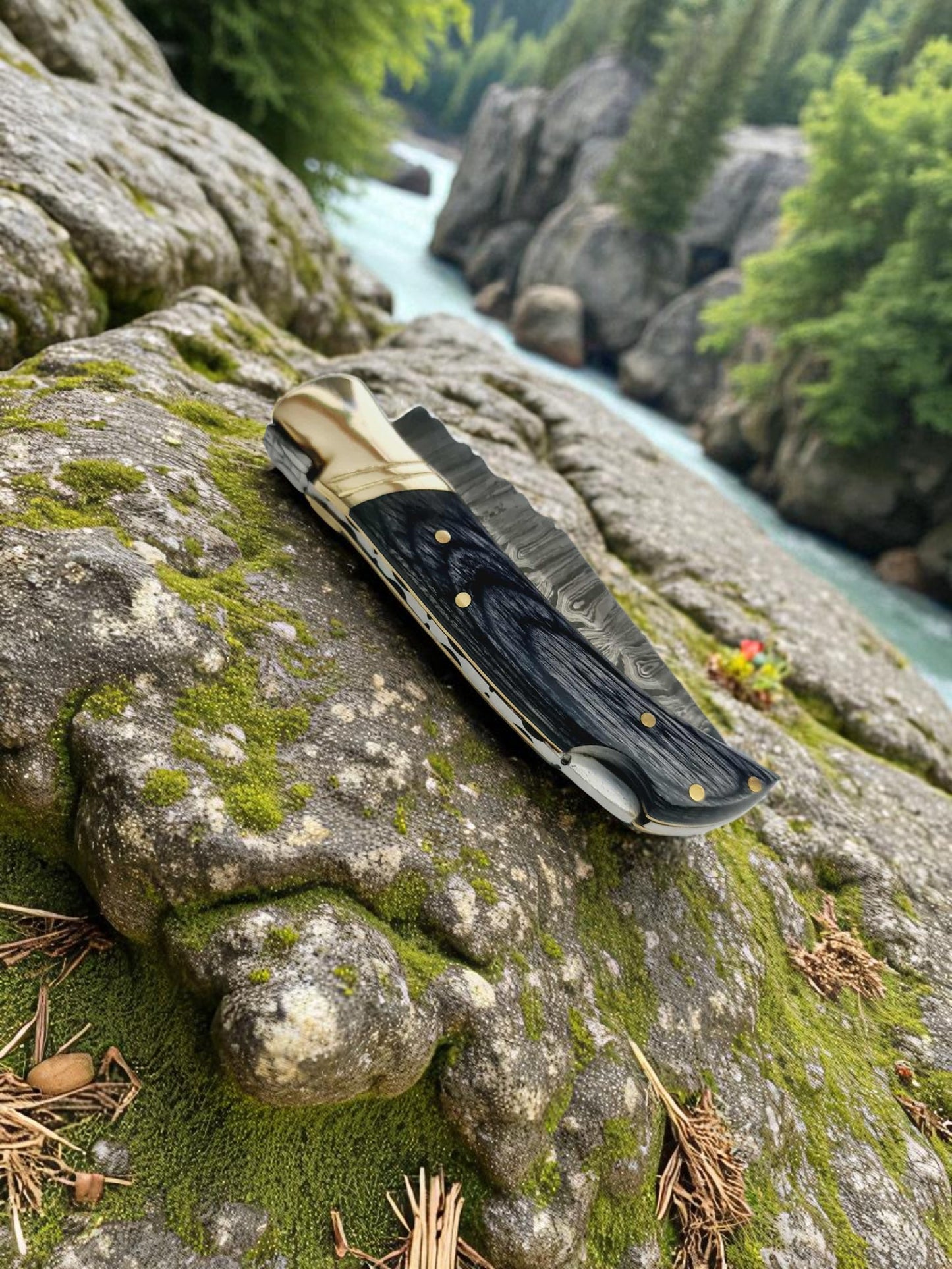 A155 Handmade Pocket Laguiole – Damascus Steel & Stabilized Wood with Resin