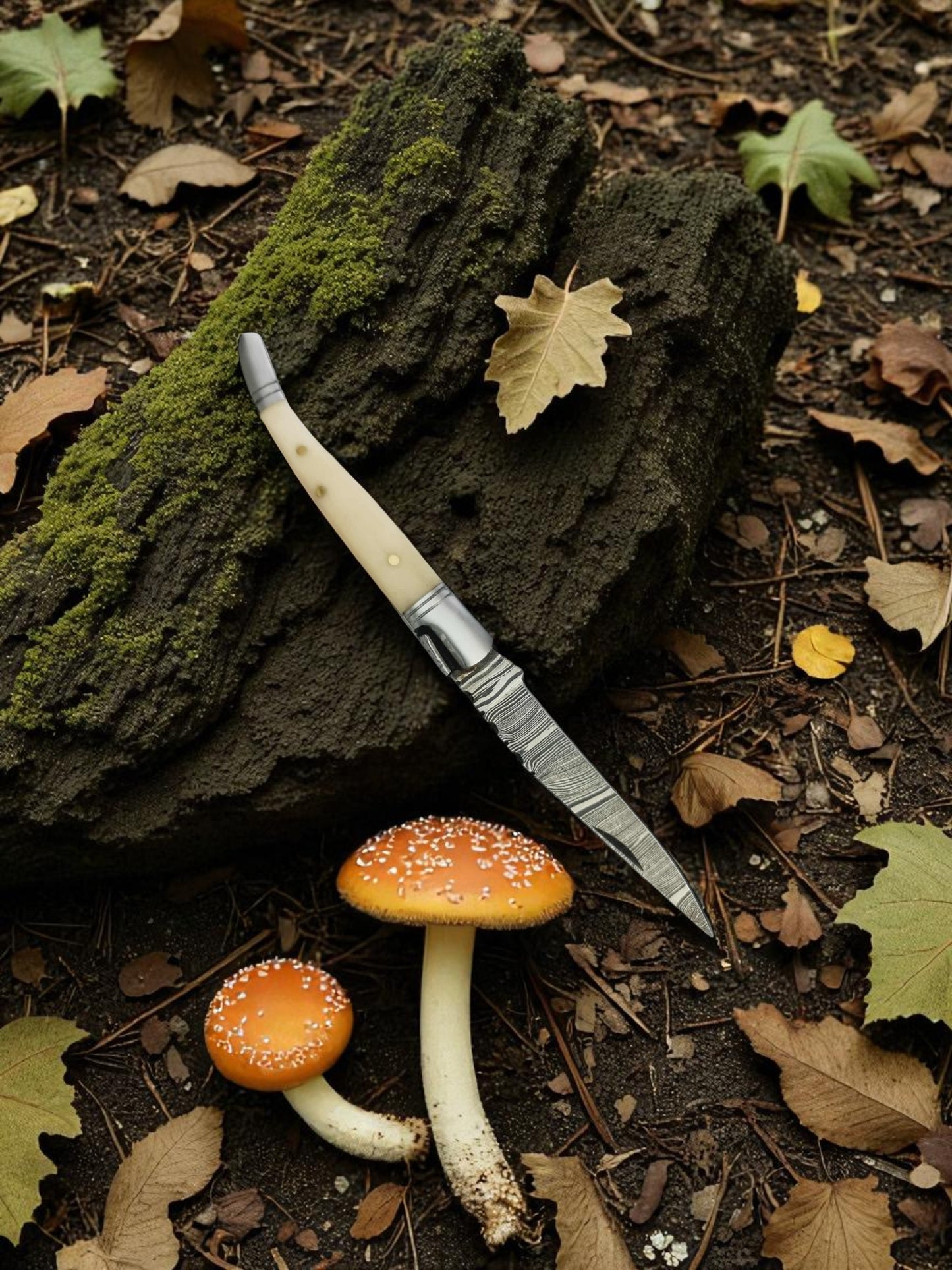 A162 Handmade Laguiole Petit - Damascus Steel & Camel Bone