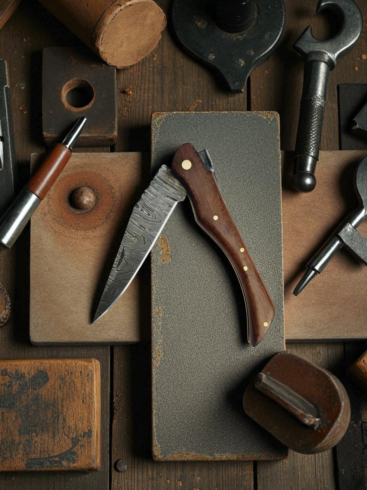 A167 Handmade Laguiole Folding Knife - Damascus Steel & Walnut Wood