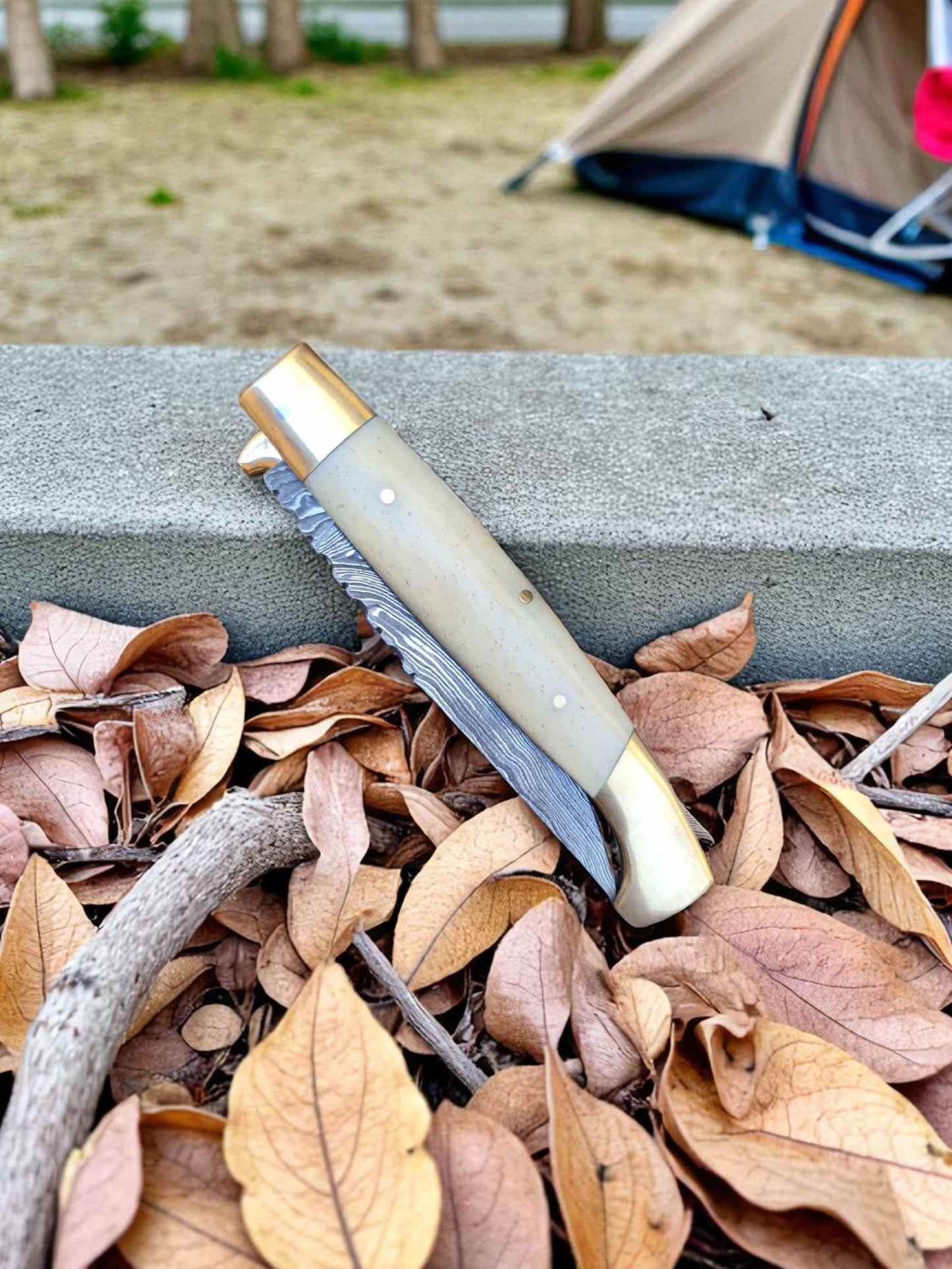 B135 Handmade Resolza Pattadese - Damascus Steel & Camel Bone