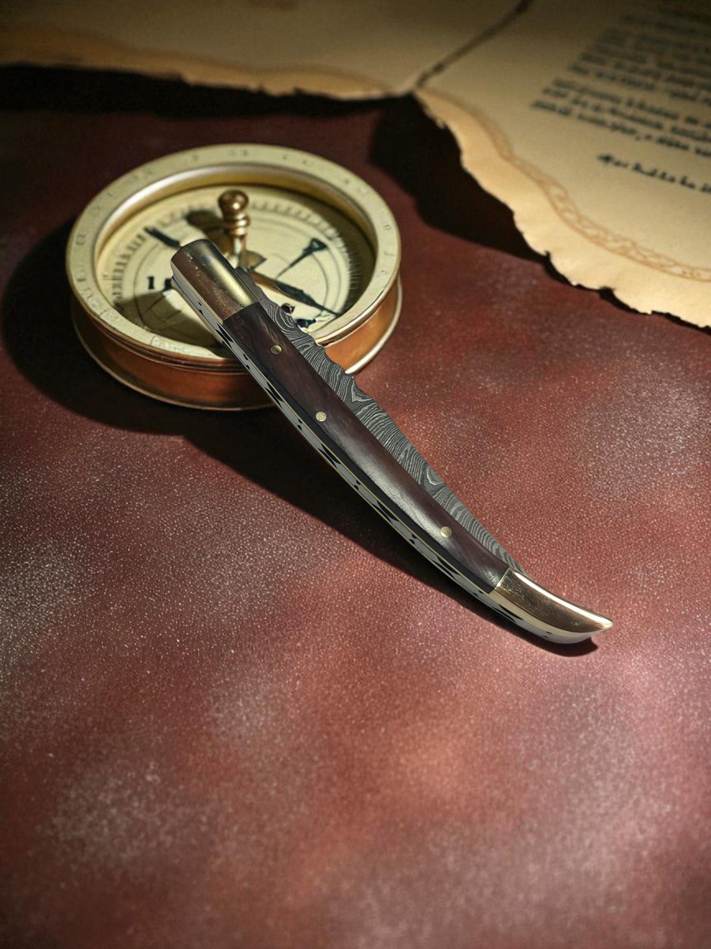 B151 Handmade ultra-slim Folding Knife - Damascus Steel & Walnut Wood