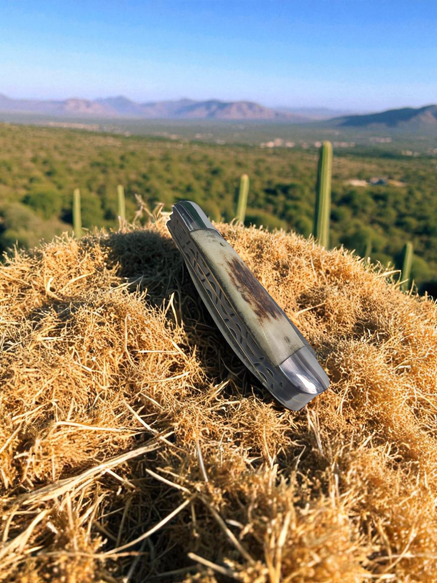 B152 Handmade Pocket knife – Double Damascus Blades & Red Deer antler